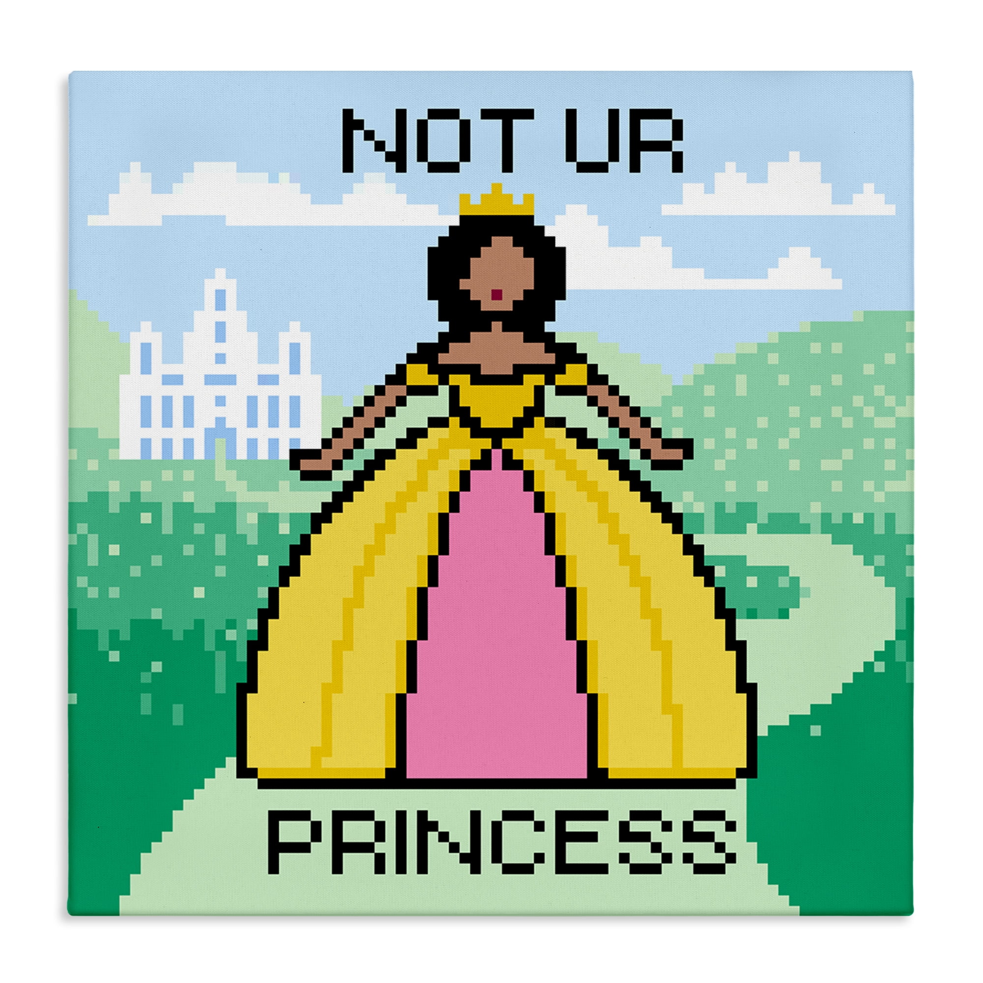 Stupell Industries Not Ur Princess Pixel Style People Painting Wrapped Canvas Art Print Wall Art, 24 x 24