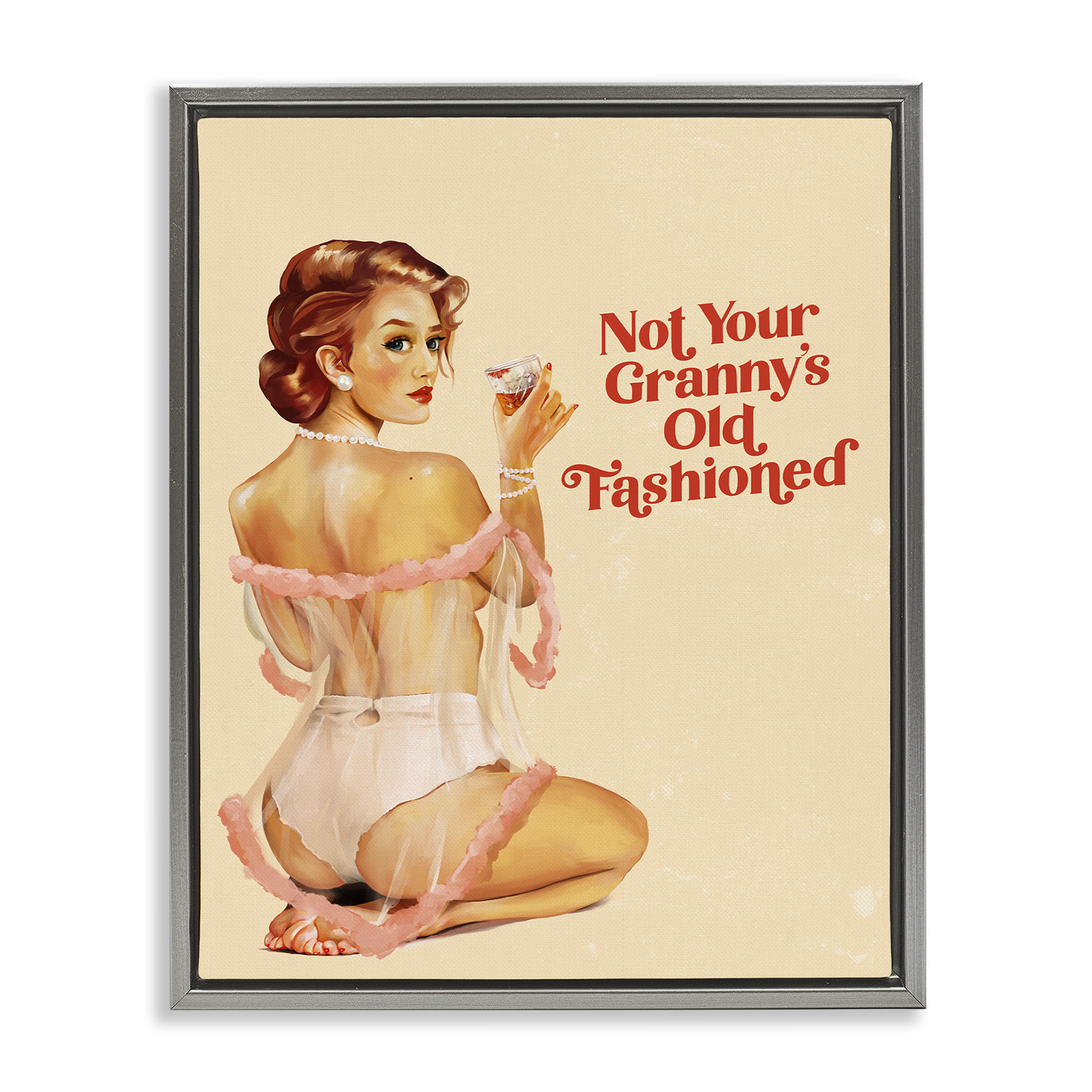 Stupell Industries Not Your Granny's Old Fashioned People Painting Gray Floater Framed Canvas Art Print Wall Art, 17 x 21