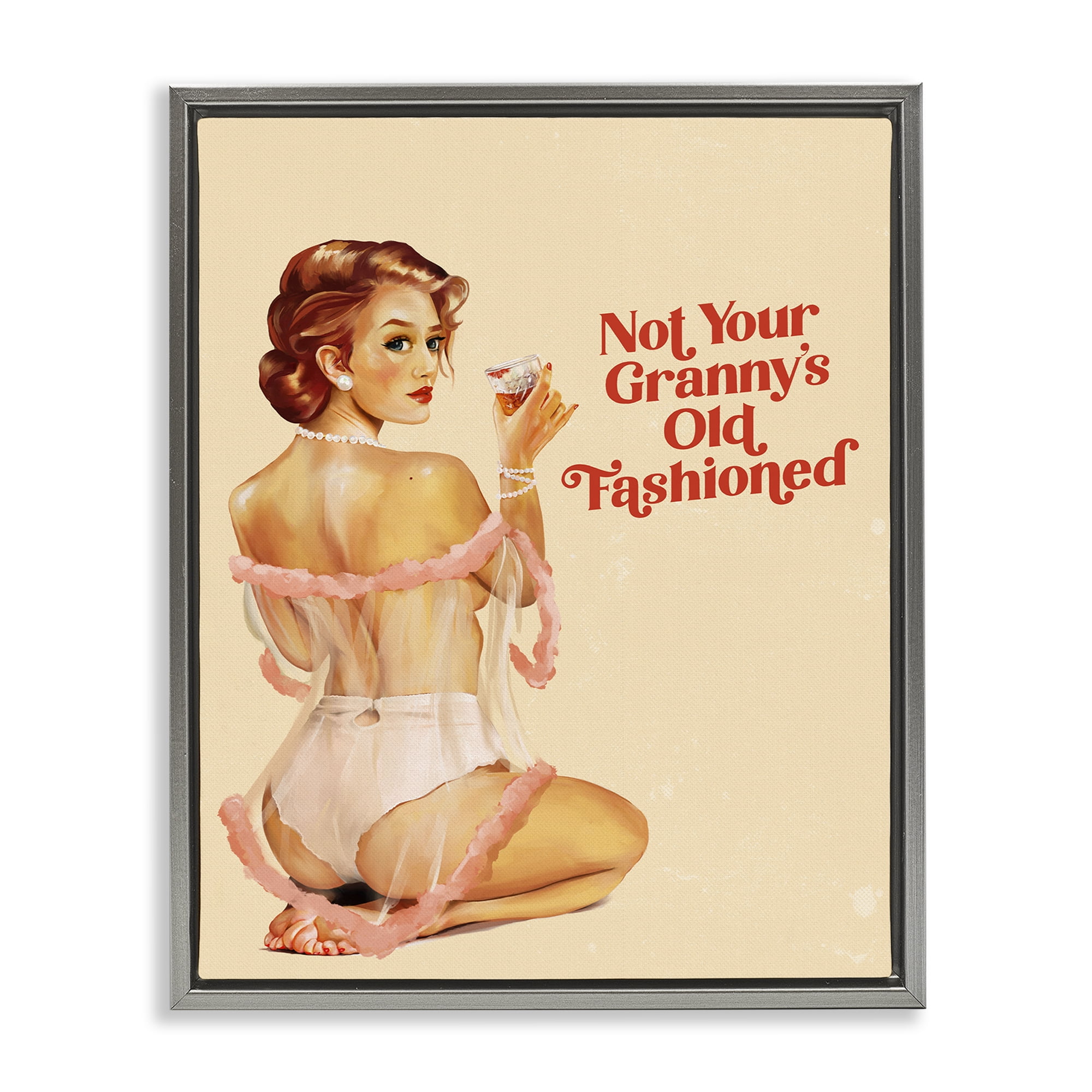 Stupell Industries Not Your Granny's Old Fashioned People Painting Gray Floater Framed Canvas Art Print Wall Art, 25 x 31
