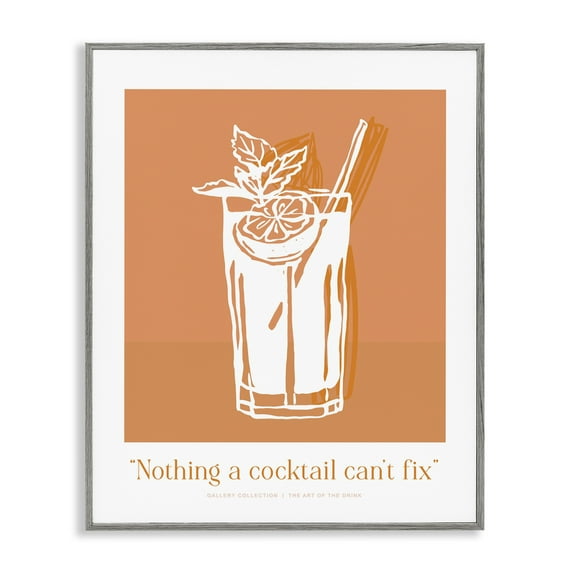 Stupell Industries Nothing A Cocktail Can't Fix Gray Framed Giclee Art design by Lettered and Lined, 14 x 11