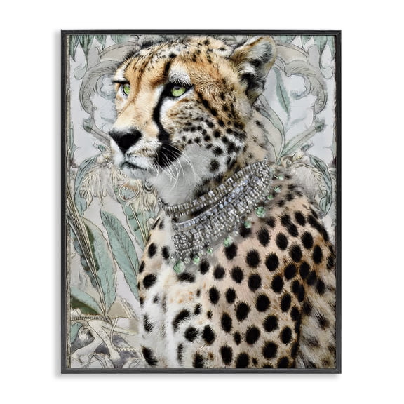 Stupell Industries Nouveau Style Cheetah with Necklace Animals Painting Black Framed Art Print Wall Art, 11 x 14