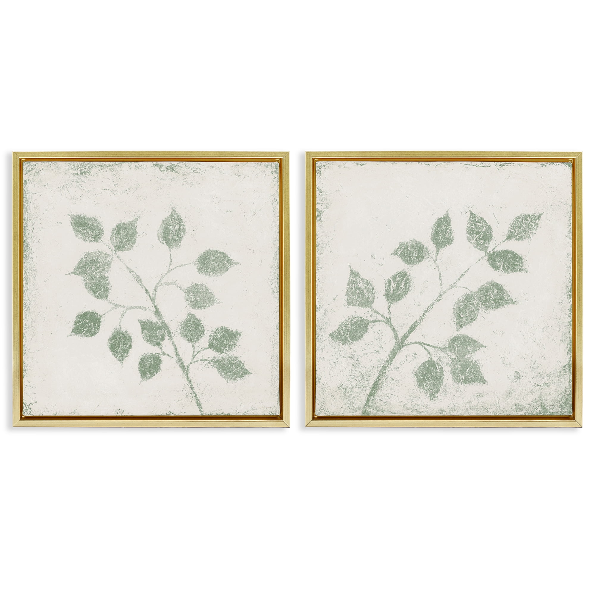 Stupell Industries November Leaves Soft Plants 2 Piece Gold Framed Floater Canvas Set, design by Michael Marcon