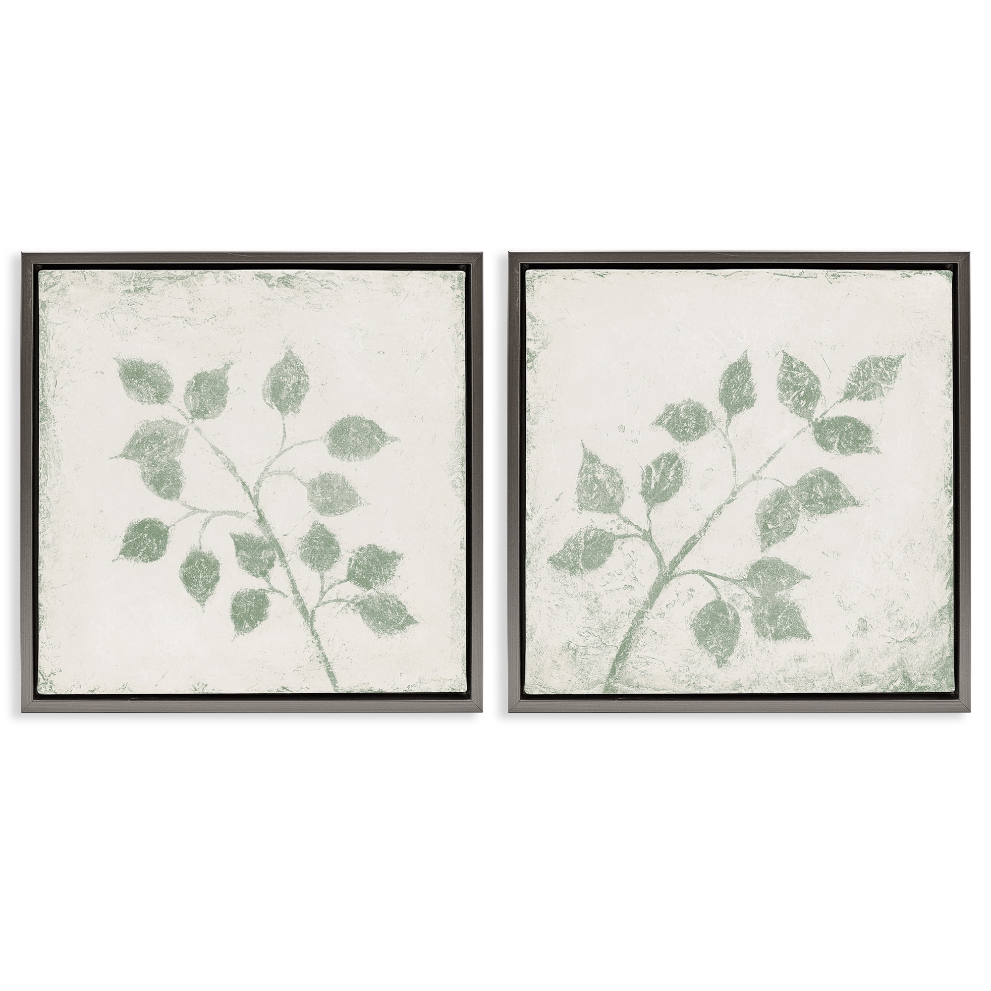 Stupell Industries November Leaves Soft Plants 2 Piece Gray Framed Floater Canvas Set, design by Michael Marcon