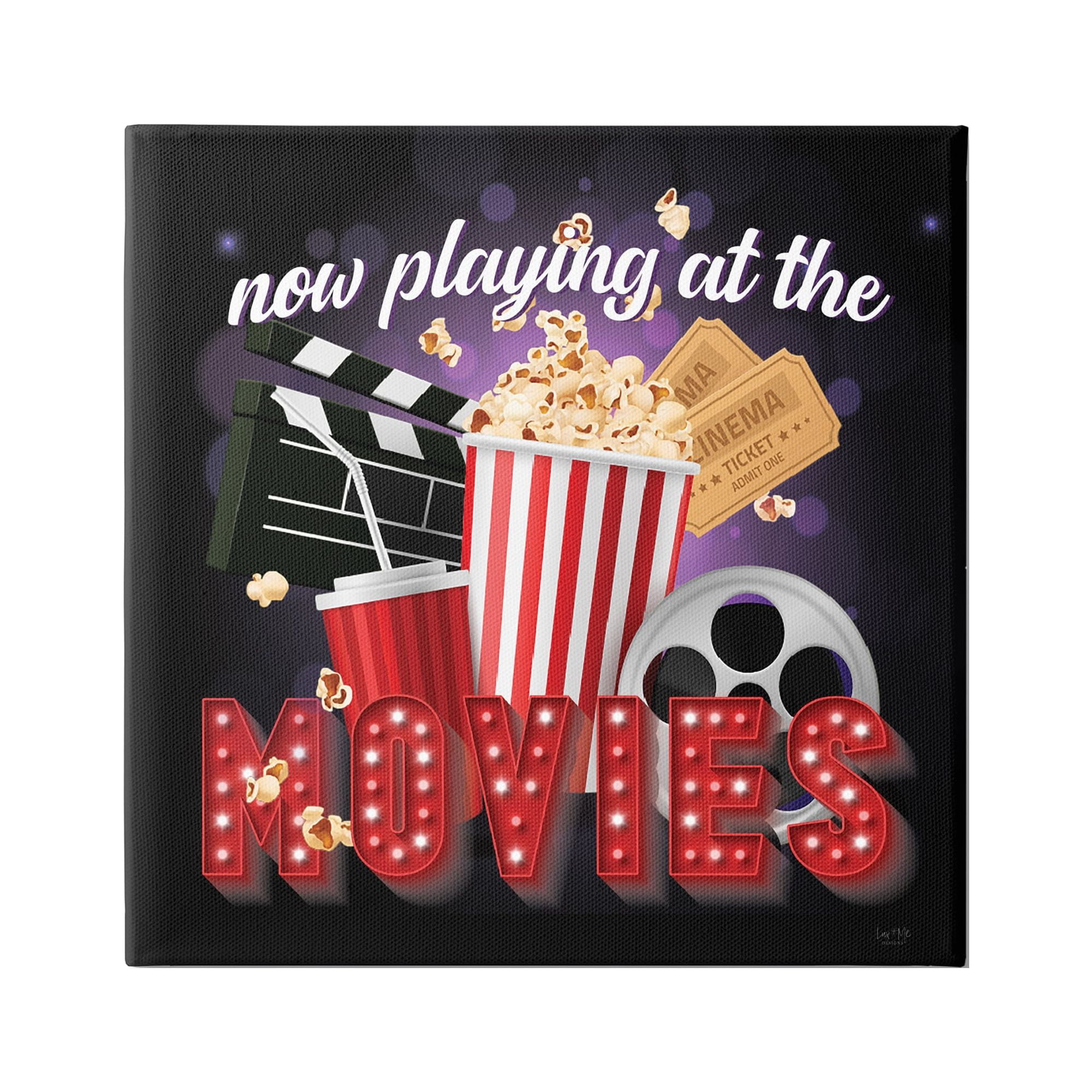 Stupell Industries Now Playing Movies Sign Food & Beverage Painting Gallery Wrapped Canvas Print Wall Art, 30 x 30