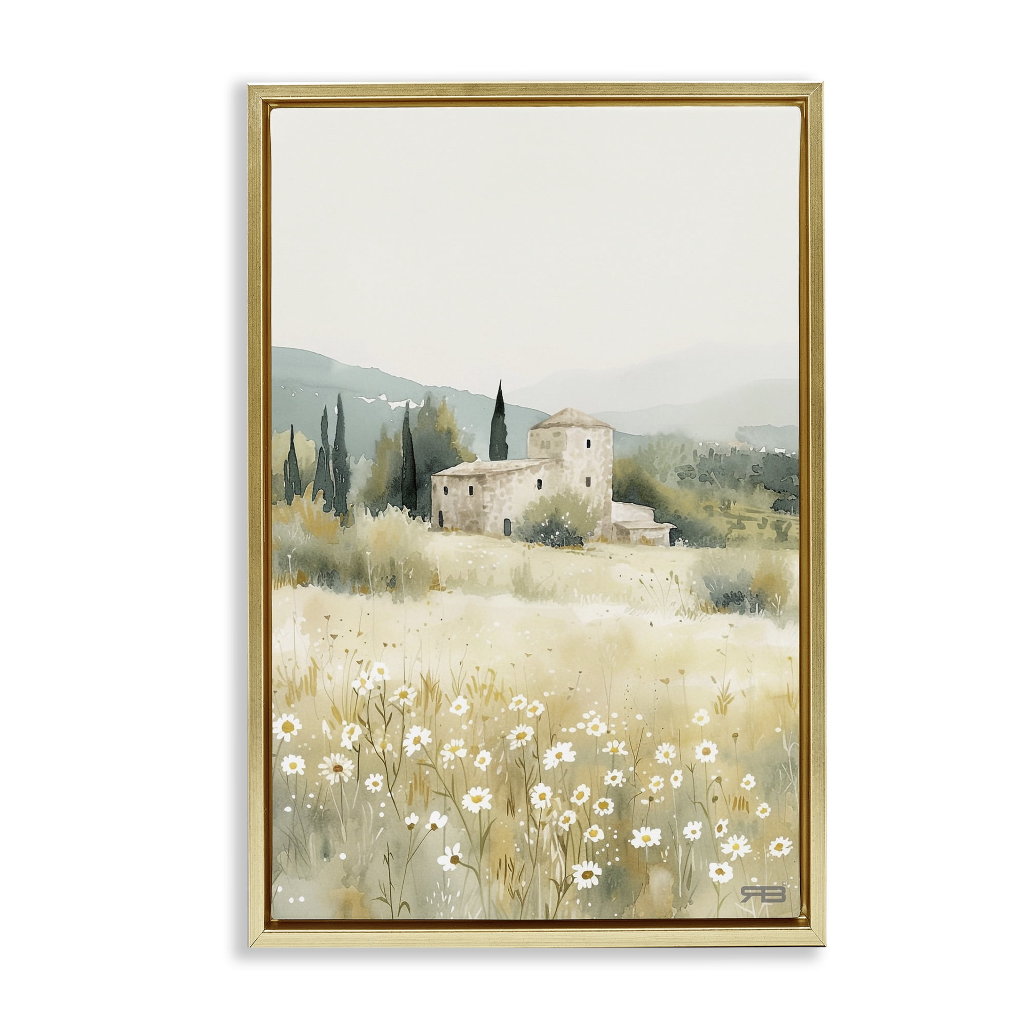 Stupell Industries Nu Horizon Countryside Landscape Painting Gold Floater Framed Canvas Art Print Wall Art, 21 x 31