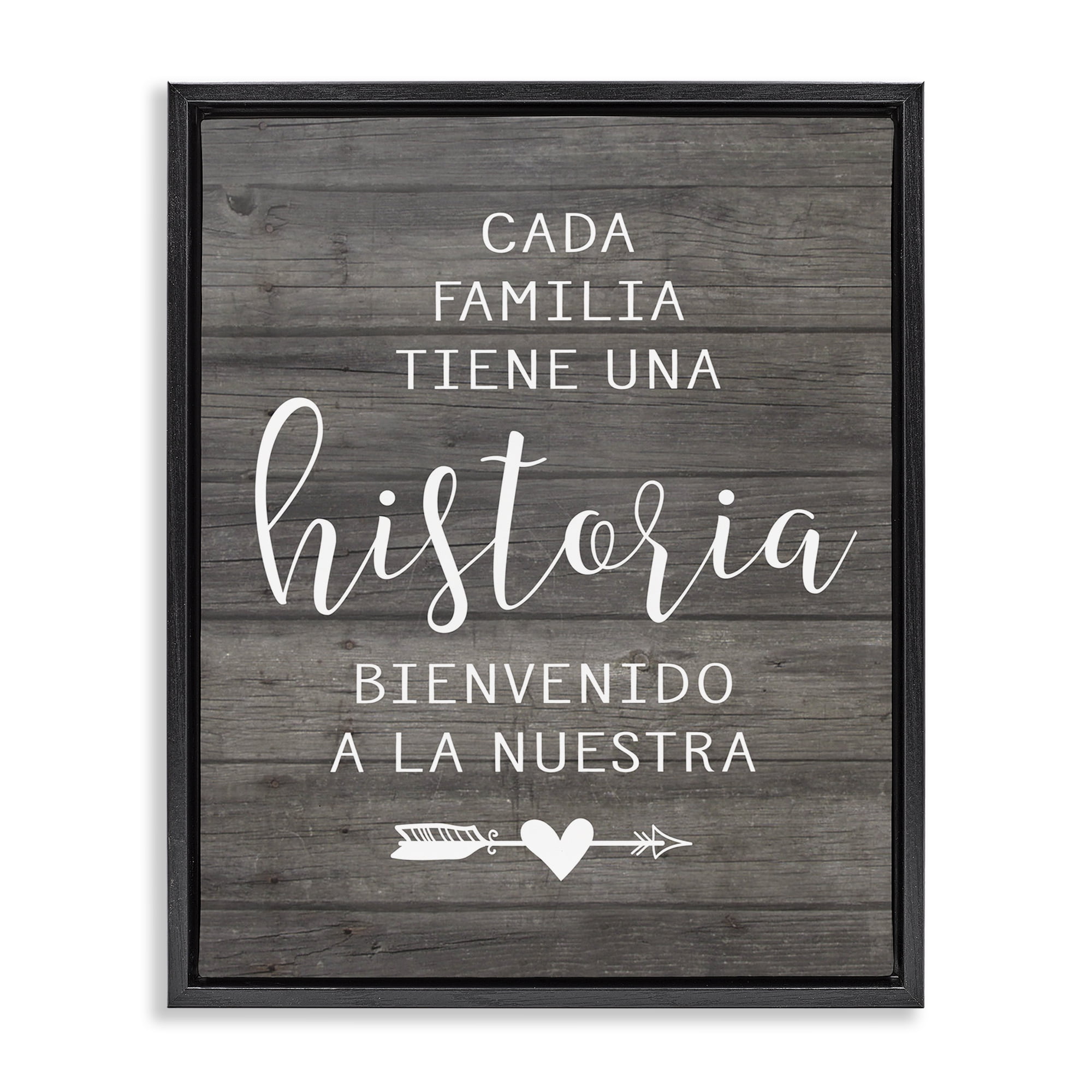 Stupell Industries Nuestra Historia Familiar Inspirational Quotes & Sayings Painting Black Floater Framed Art Print Wall Art, 17 x 21