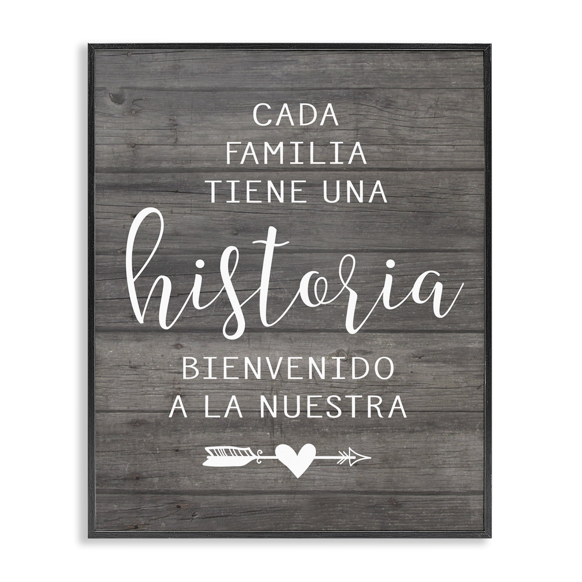 Stupell Industries Nuestra Historia Familiar Inspirational Quotes & Sayings Painting Black Framed Art Print Wall Art, 16 x 20