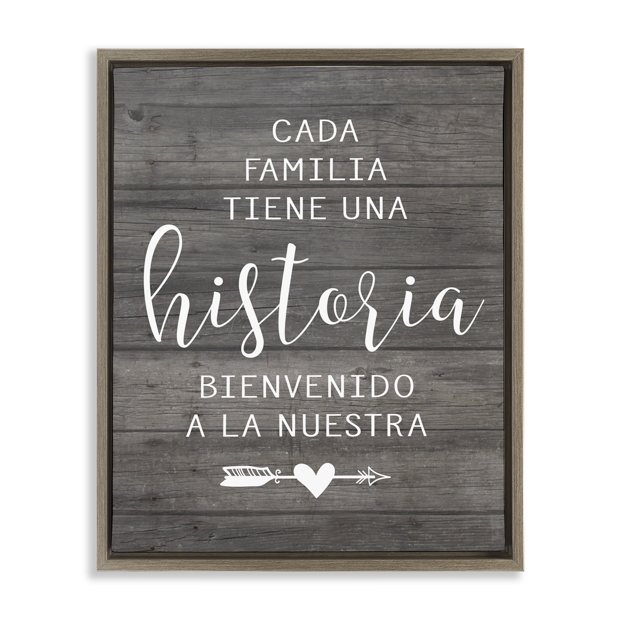 Stupell Industries Nuestra Historia Familiar Inspirational Quotes & Sayings Painting Brown Floater Framed Art Print Wall Art, 17 x 21