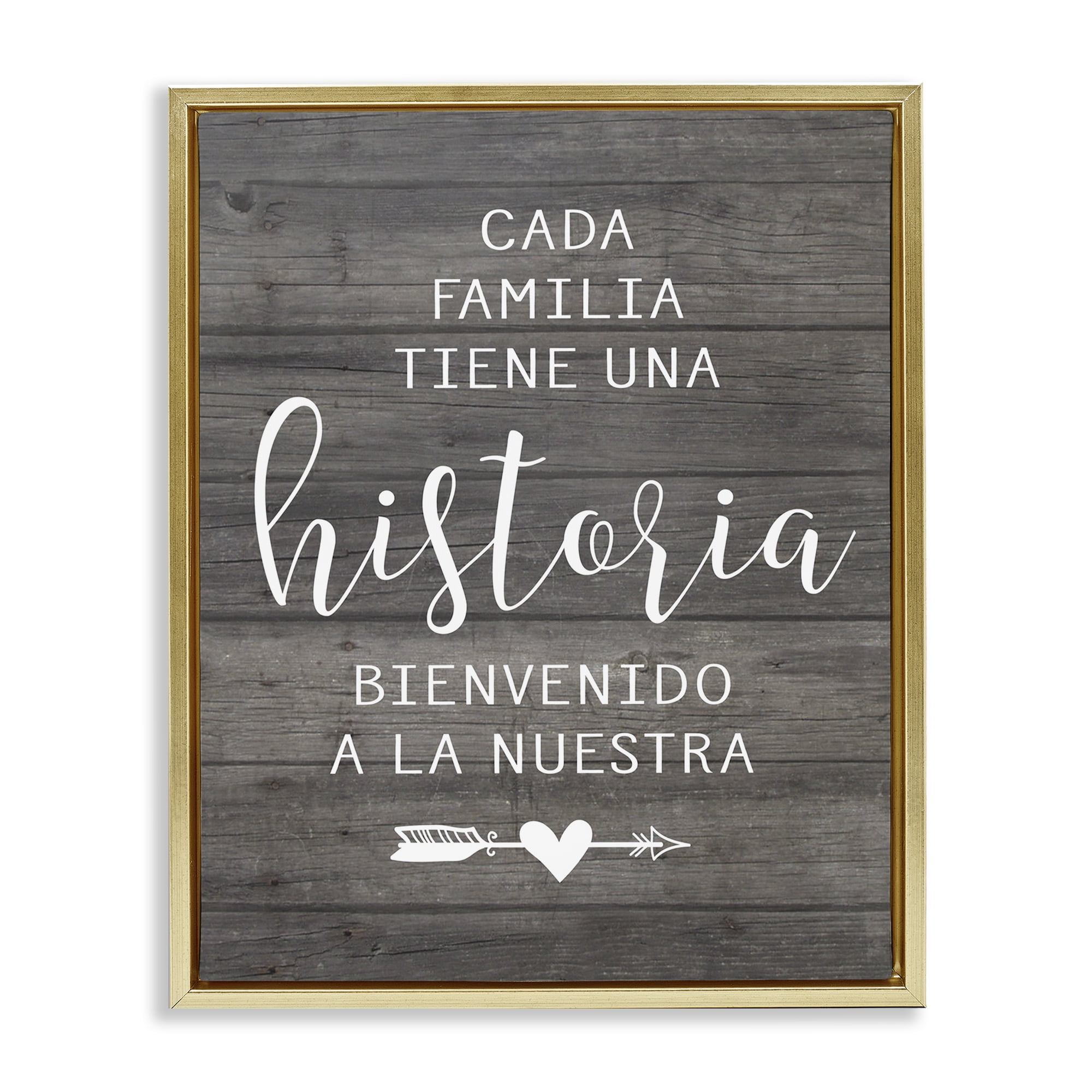 Stupell Industries Nuestra Historia Familiar Inspirational Quotes & Sayings Painting Gold Floater Framed Art Print Wall Art, 17 x 21
