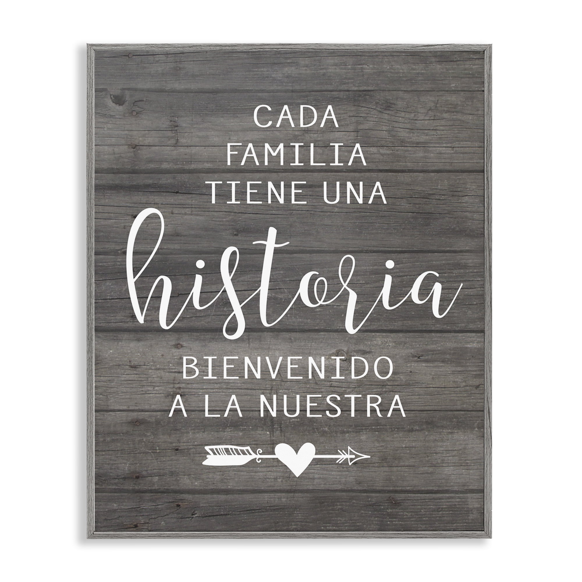 Stupell Industries Nuestra Historia Familiar Inspirational Quotes & Sayings Painting Gray Framed Art Print Wall Art, 16 x 20