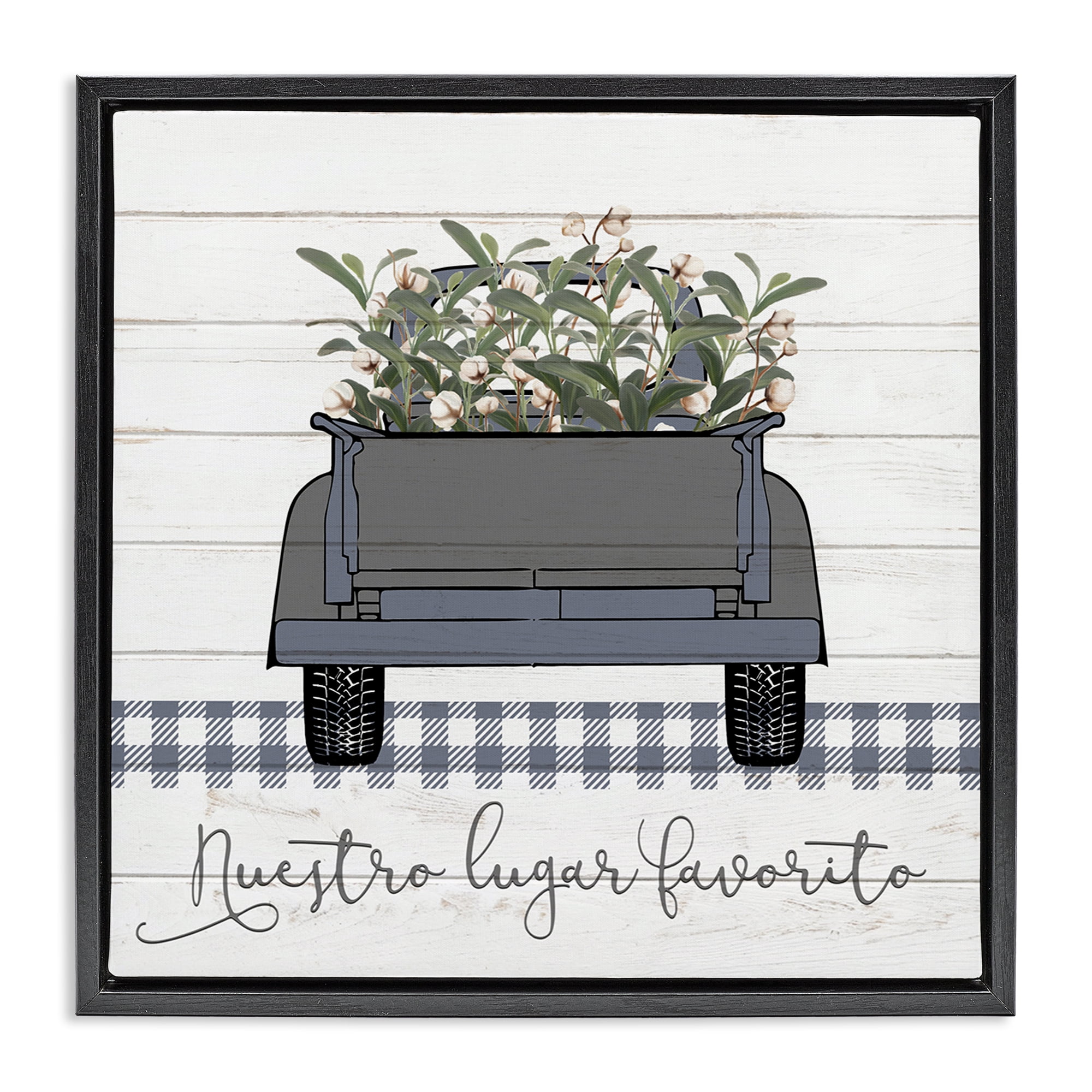 Stupell Industries Nuestro Lugar Favorito con Camión Inspirational Quotes & Sayings Painting Black Floater Framed Art Print Wall Art, 18 x 18