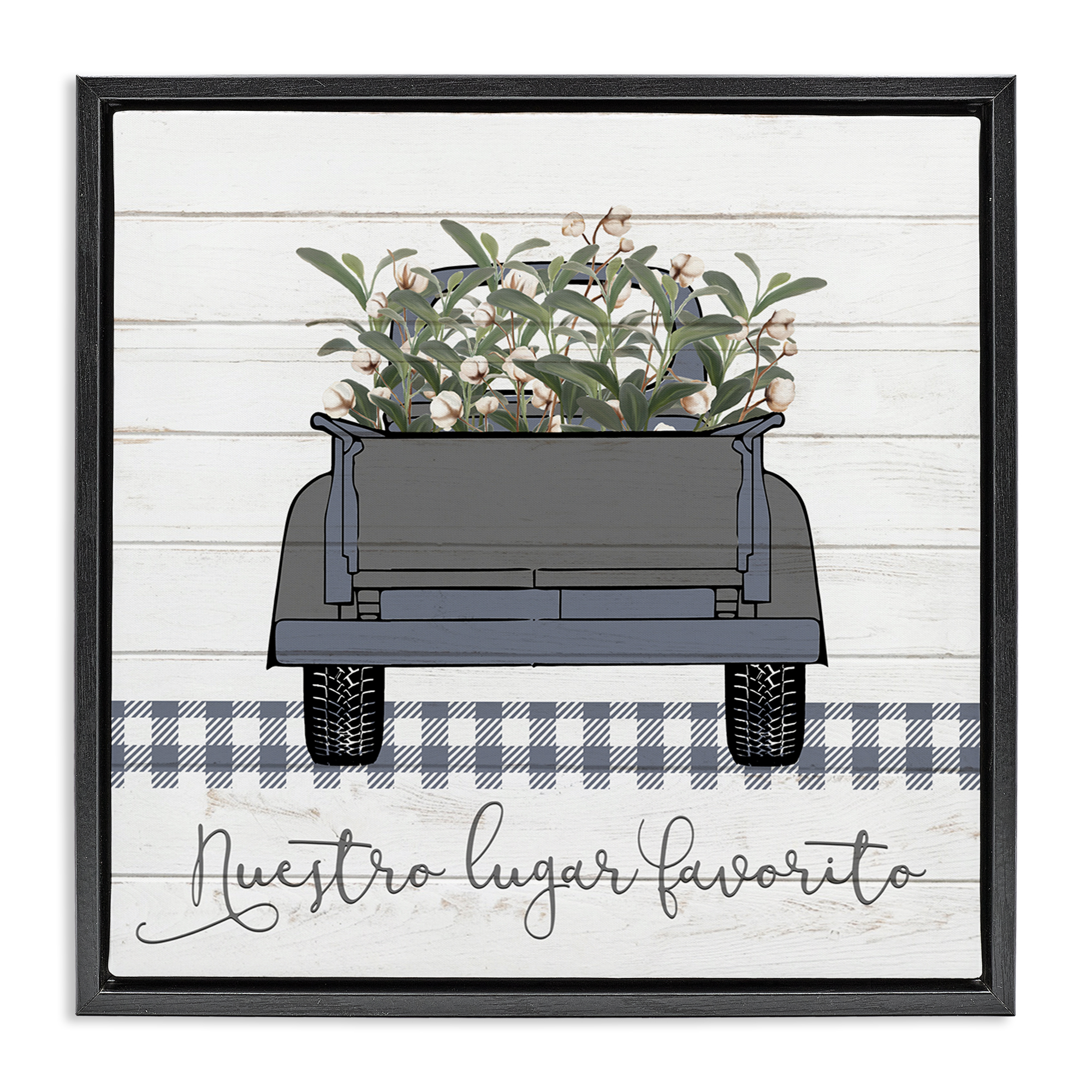 Stupell Industries Nuestro Lugar Favorito con Camión Inspirational Quotes & Sayings Painting Black Floater Framed Art Print Wall Art, 25 x 25