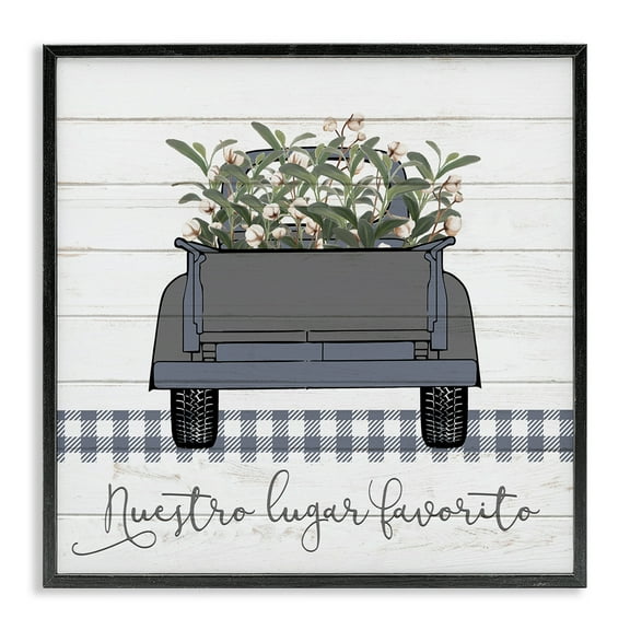 Stupell Industries Nuestro Lugar Favorito con Camión Inspirational Quotes & Sayings Painting Black Framed Art Print Wall Art, 12 x 12