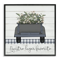 Stupell Industries Nuestro Lugar Favorito con Camión Inspirational Quotes & Sayings Painting Black Framed Art Print Wall Art, 12 x 12