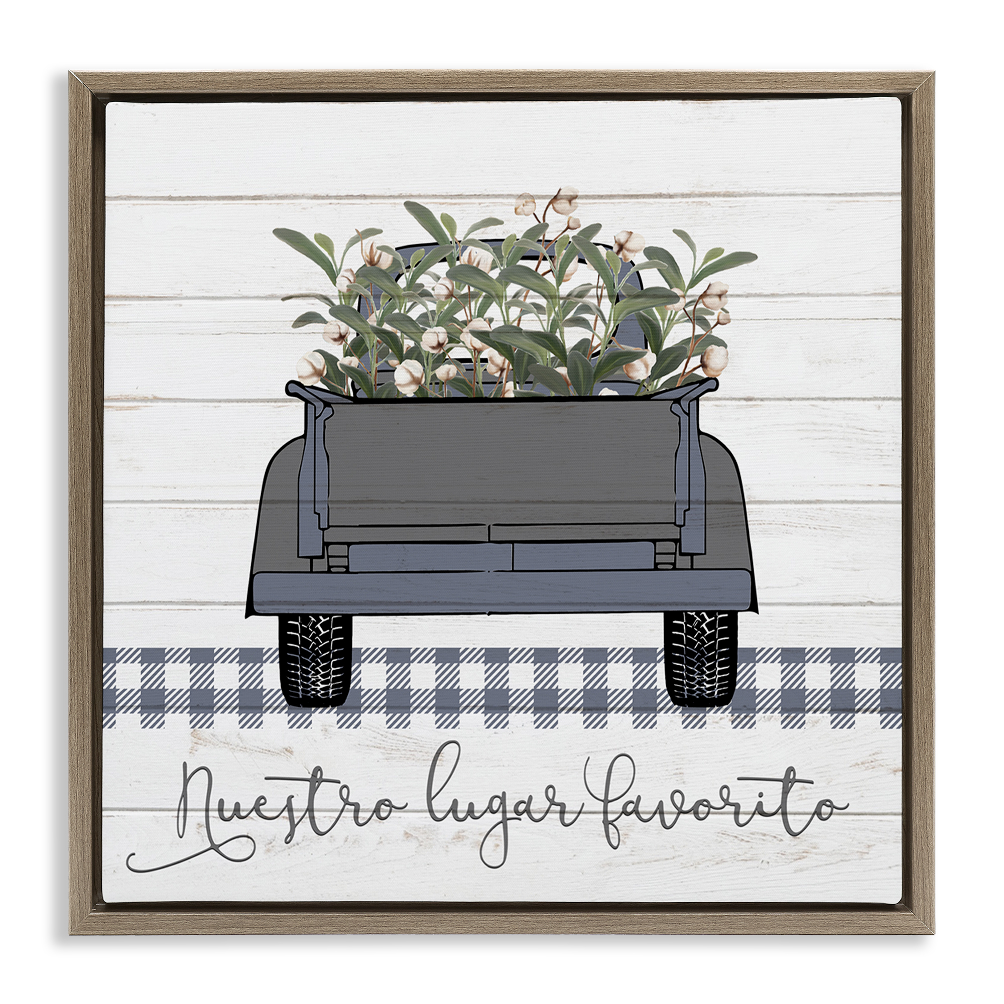 Stupell Industries Nuestro Lugar Favorito con Camión Inspirational Quotes & Sayings Painting Brown Floater Framed Art Print Wall Art, 18 x 18