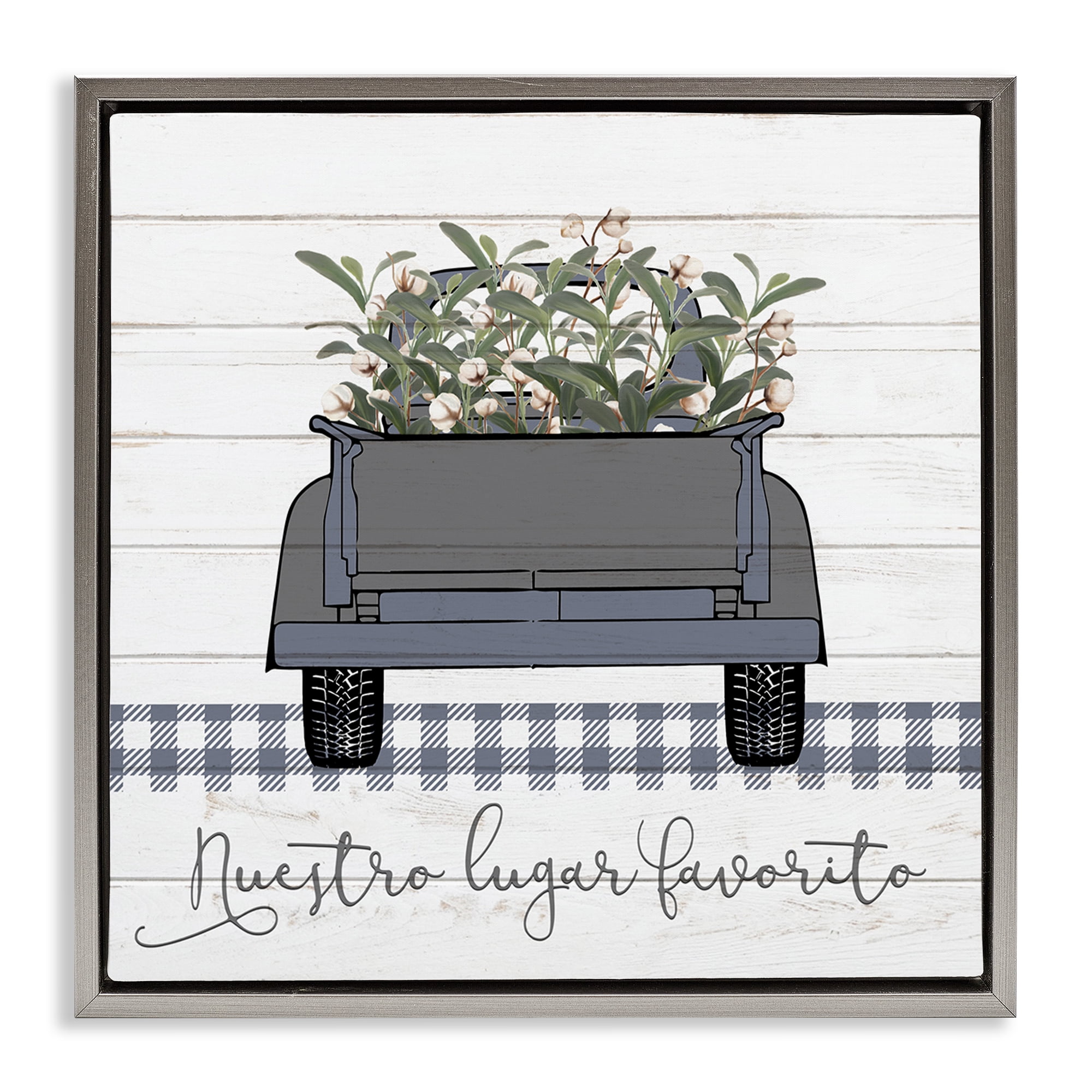 Stupell Industries Nuestro Lugar Favorito con Camión Inspirational Quotes & Sayings Painting Gray Floater Framed Art Print Wall Art, 18 x 18