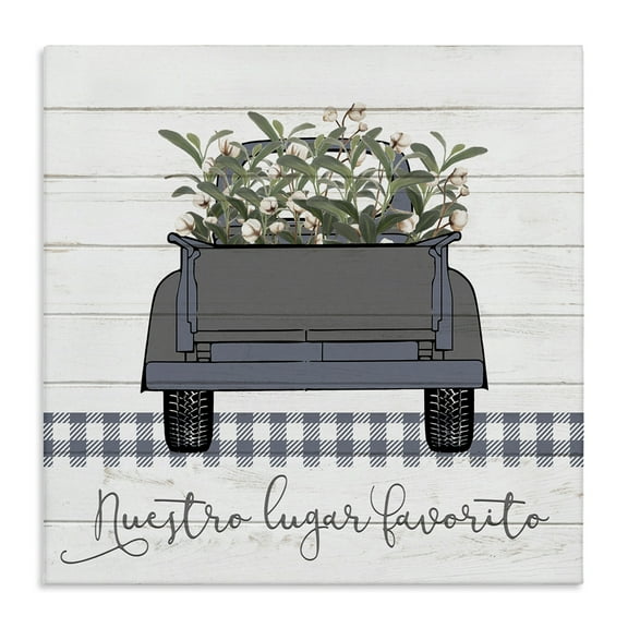 Stupell Industries Nuestro Lugar Favorito con Camión Inspirational Quotes & Sayings Painting Wrapped Canvas Art Print Wall Art, 17 x 17