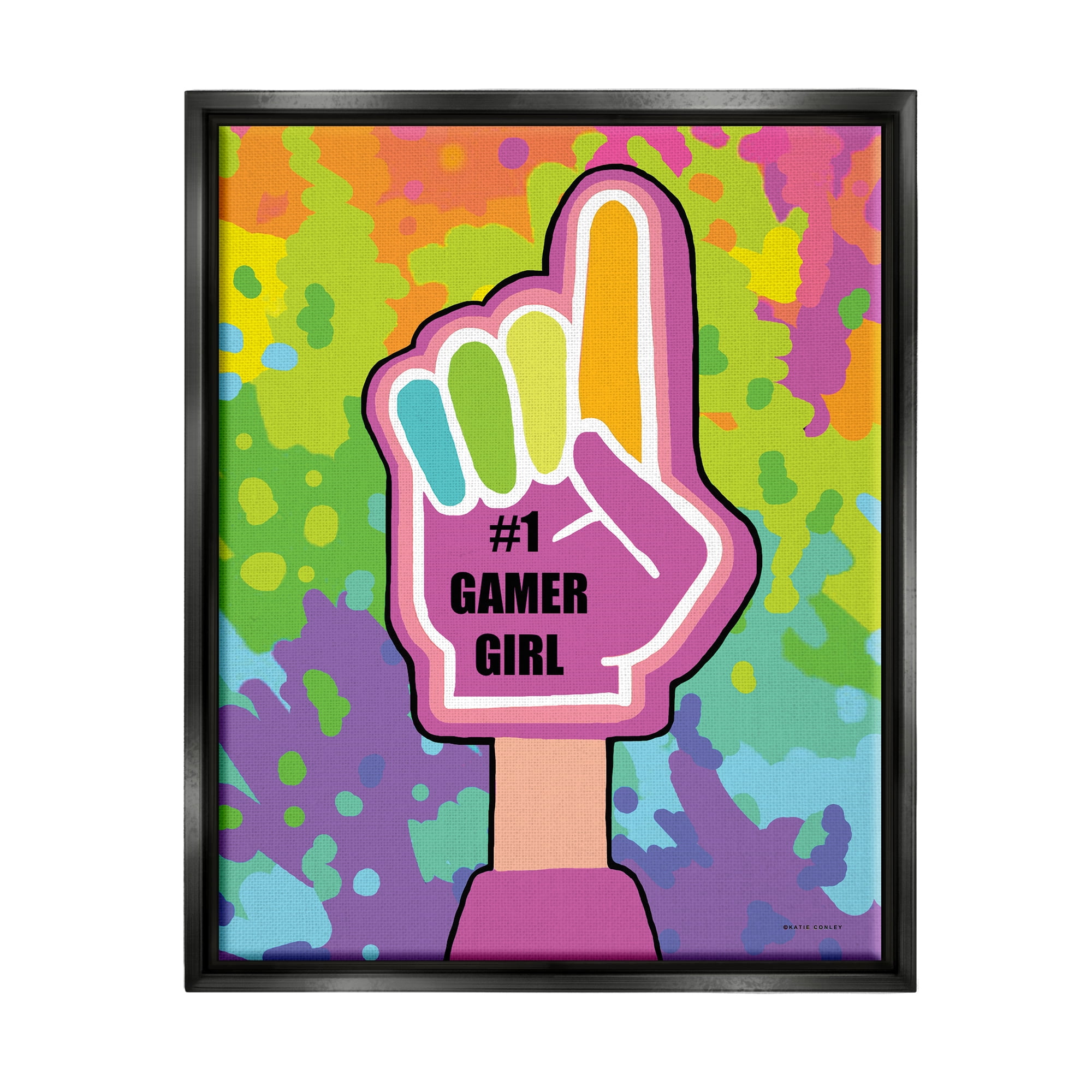 Stupell Industries Number 1 Gamer Girl Typography Painting Black Floater Framed Art Print Wall Art, 25 x 31