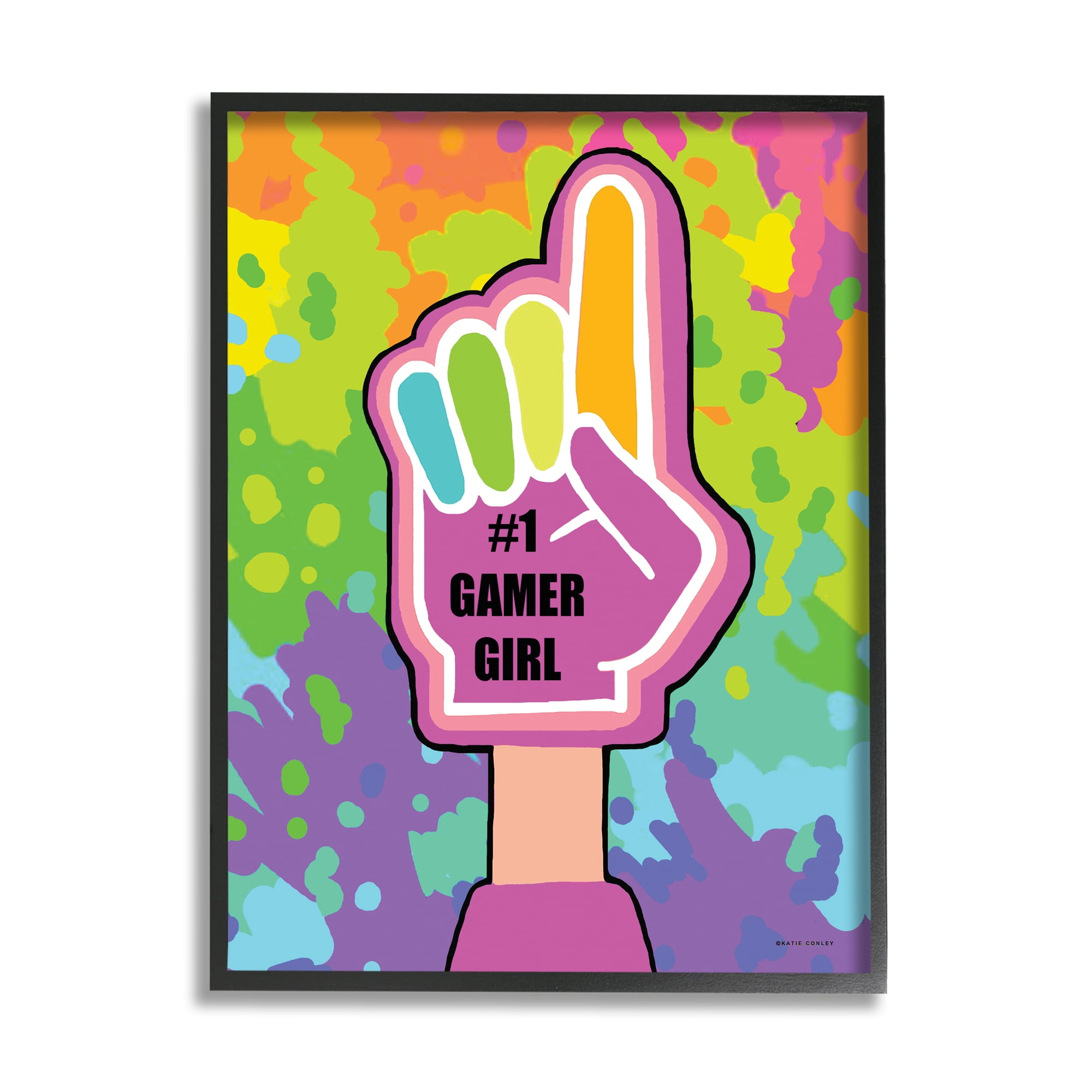Stupell Industries Number 1 Gamer Girl Typography Painting Black Framed Art Print Wall Art, 16 x 20