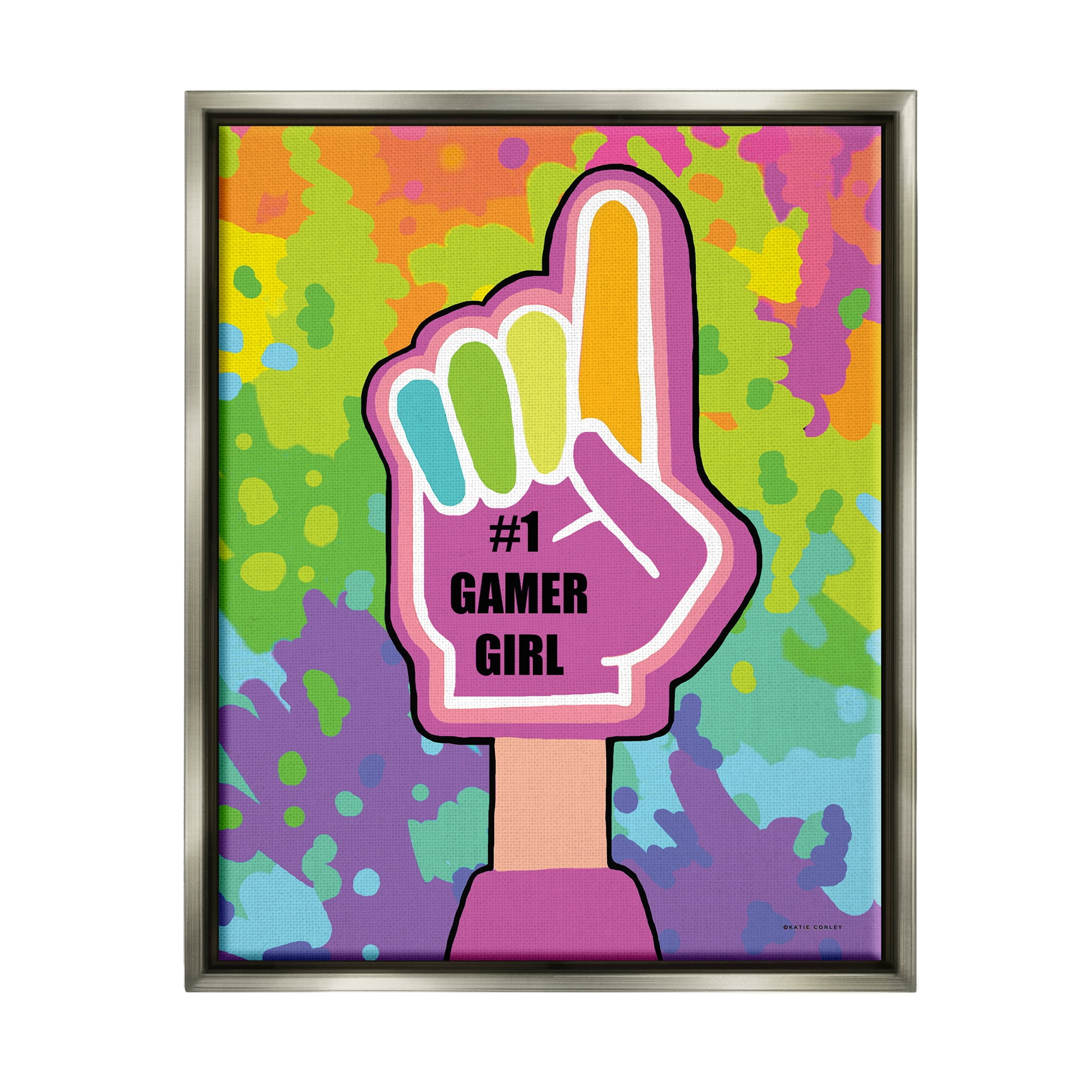 Stupell Industries Number 1 Gamer Girl Typography Painting Gray Floater Framed Art Print Wall Art, 17 x 21