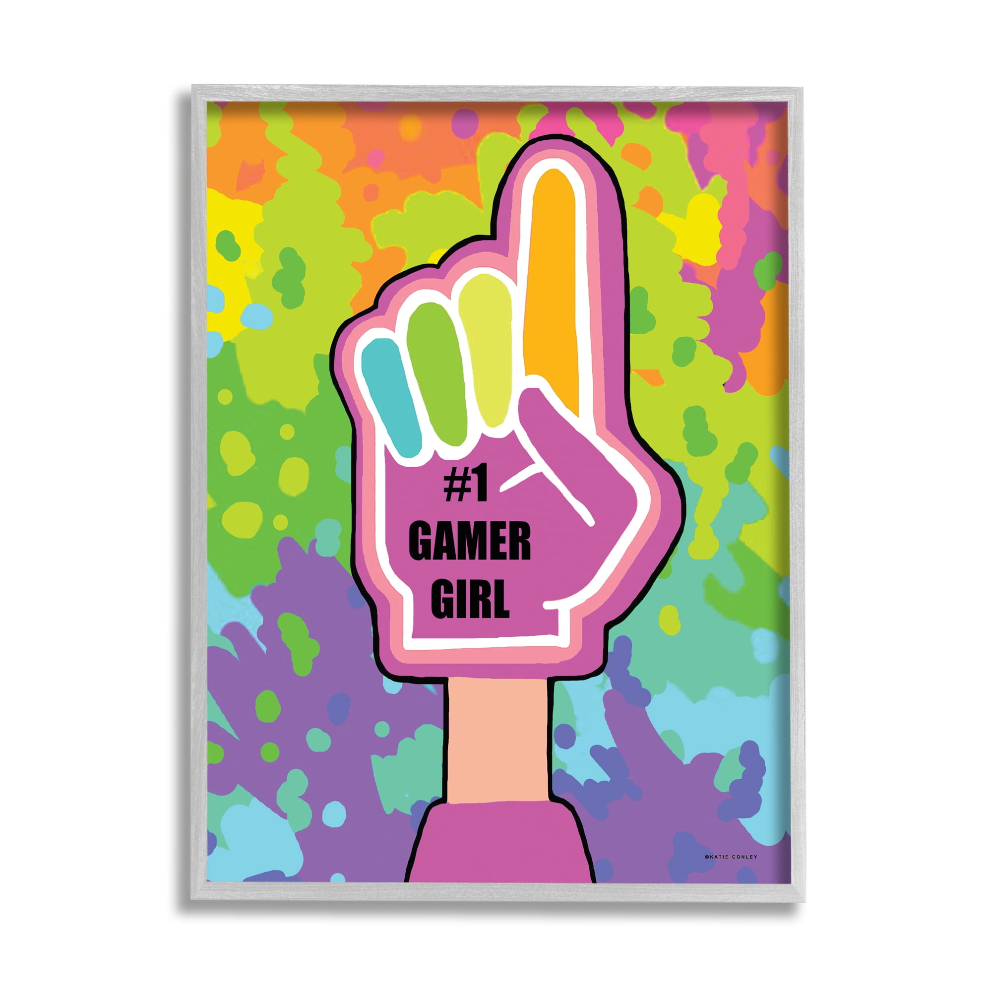 Stupell Industries Number 1 Gamer Girl Typography Painting Gray Framed Art Print Wall Art, 11 x 14