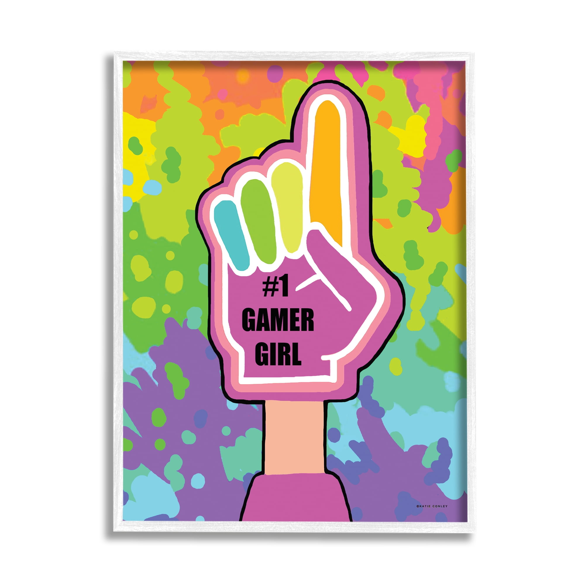 Stupell Industries Number 1 Gamer Girl Typography Painting White Framed Art Print Wall Art, 11 x 14