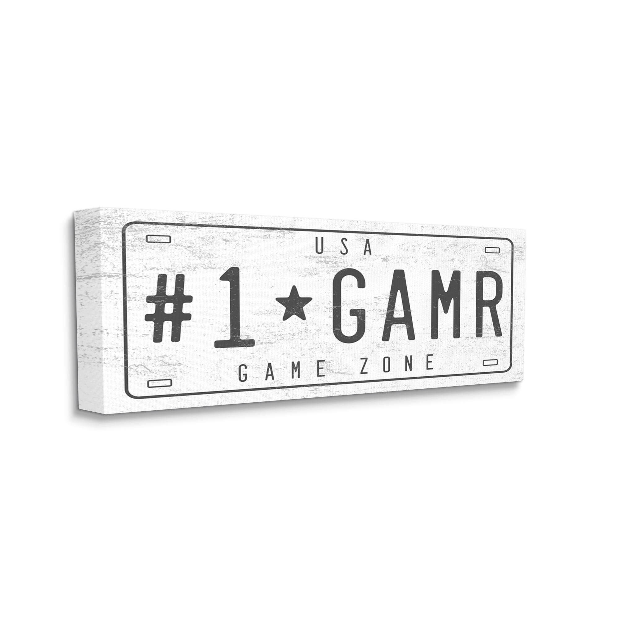Stupell Industries Number One Gamer Vintage Car License Plate Transportation Painting Gallery Wrapped Canvas Print Wall Art, 20 x 48
