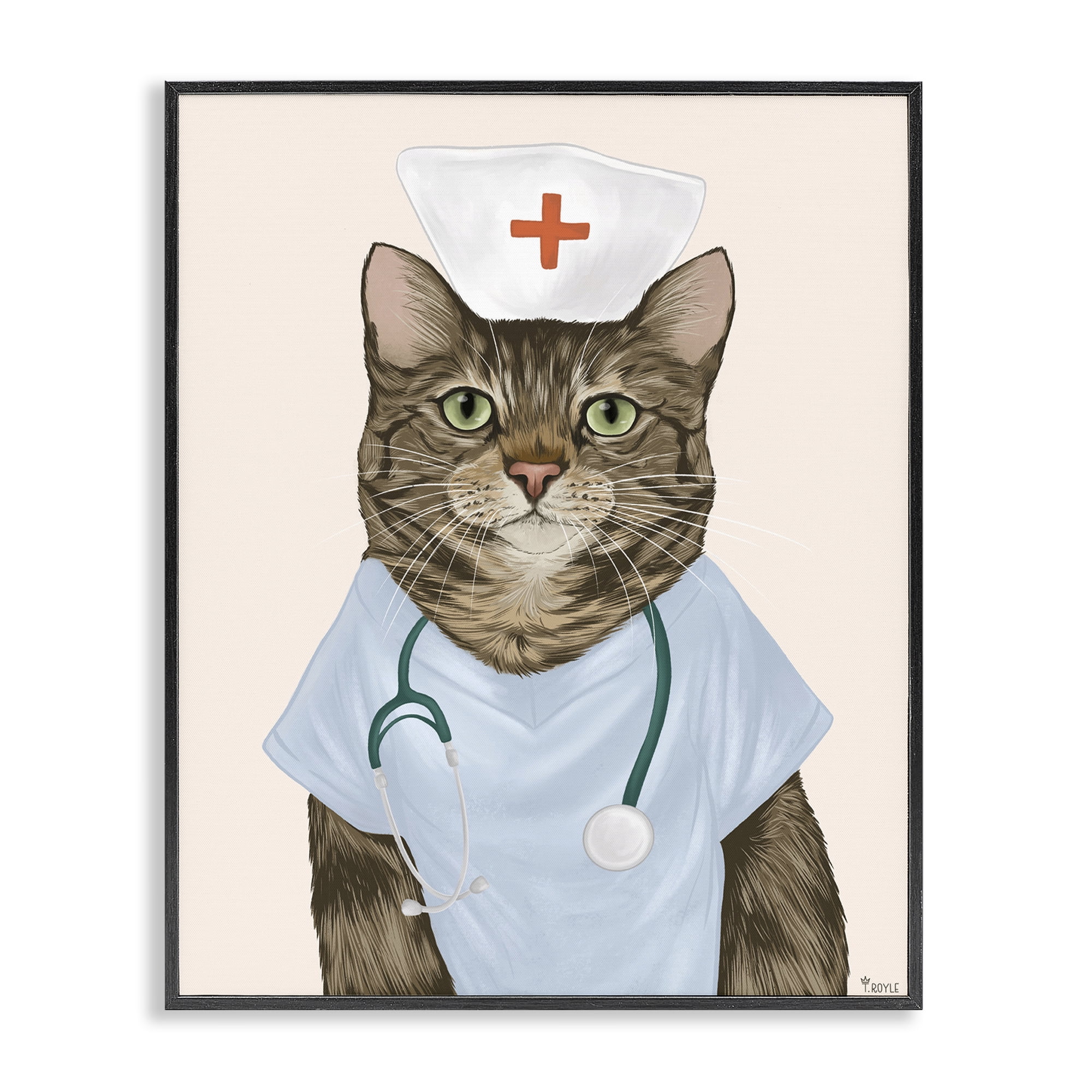 Stupell Industries Nurse Doctor Cat Animals & Insects Painting Black Framed Art Print Wall Art, 11 x 14