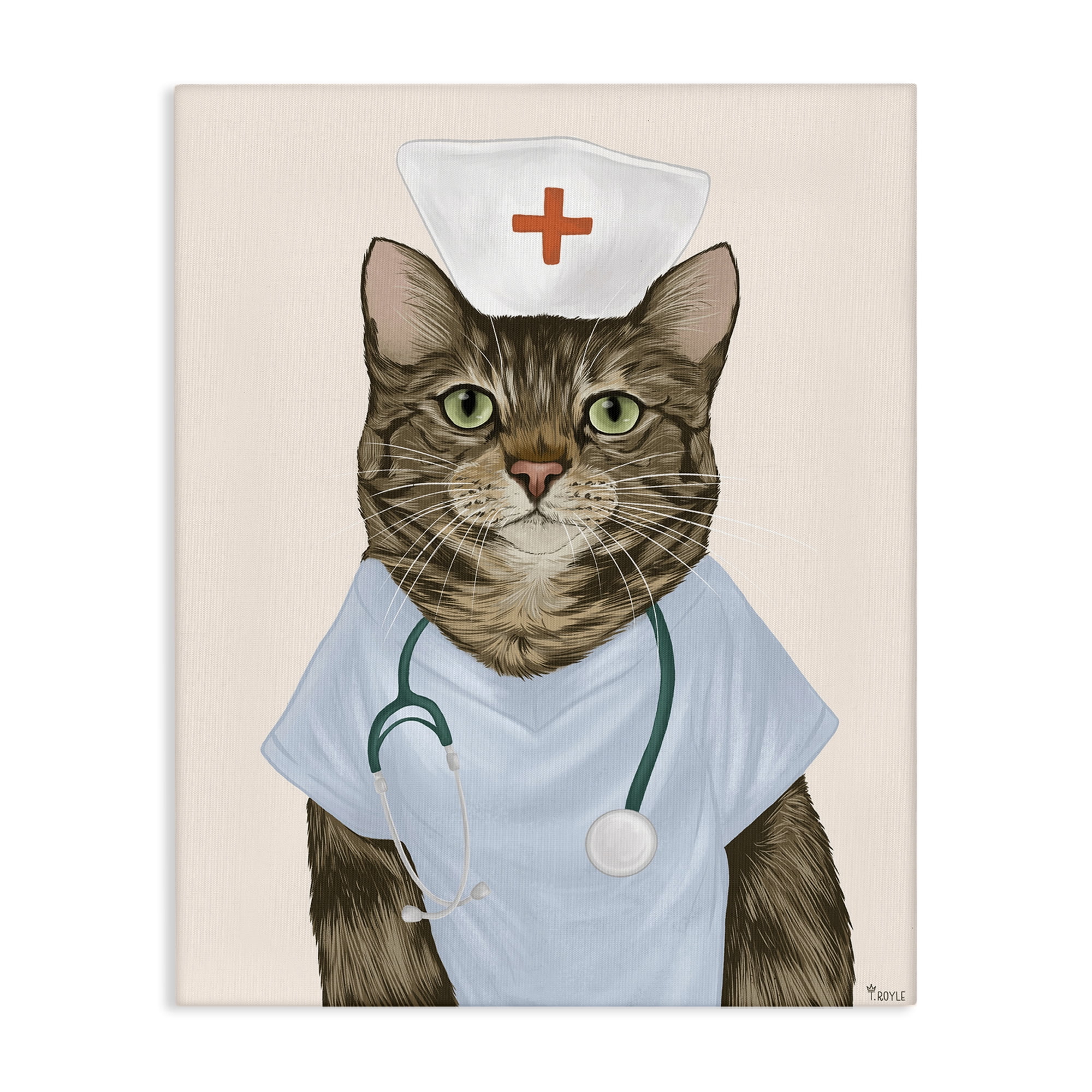 Stupell Industries Nurse Doctor Cat Animals & Insects Painting Gallery Wrapped Canvas Art Print Wall Art, 36 x 48