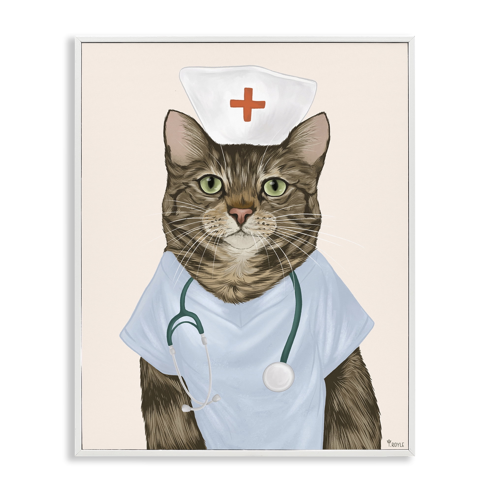 Stupell Industries Nurse Doctor Cat Animals & Insects Painting White Framed Art Print Wall Art, 24 x 30
