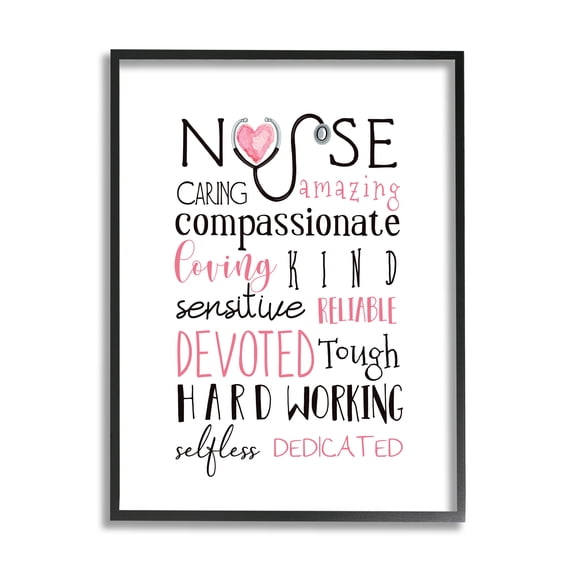 Stupell Industries Nurse Inspirational Description Healthcare Professional Gratitude Framed Wall Art Design by Elizabeth Tyndall, 16" x 20", Black Framed