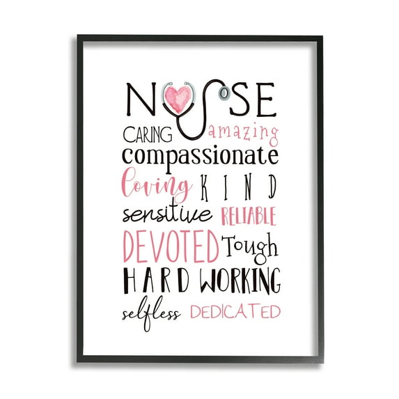 Stupell Industries Nurse Inspirational Description Healthcare Professional Gratitude Framed Wall Art Design by Elizabeth Tyndall, 24" x 30", Black Framed