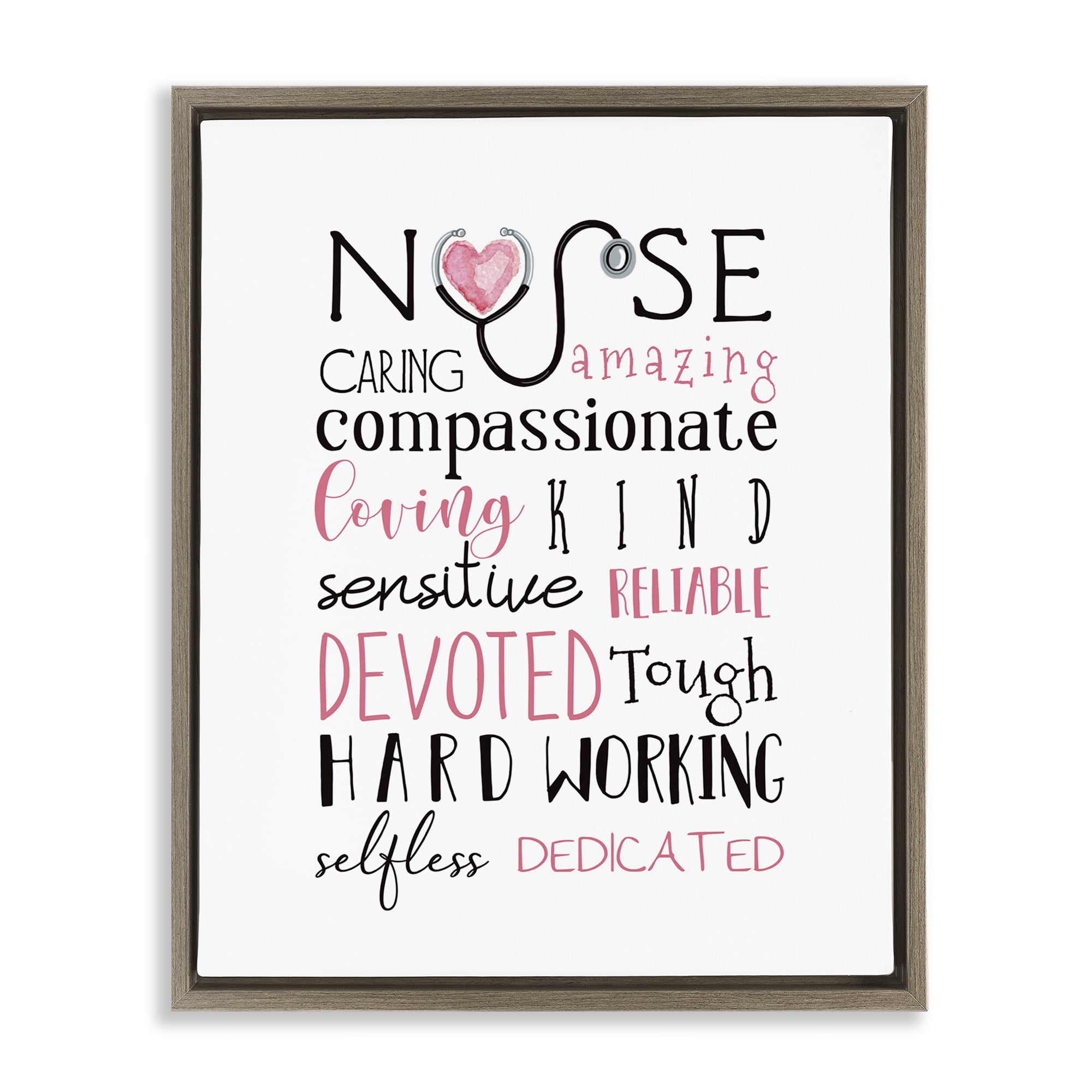 Stupell Industries Nurse Inspirational Healthcare Gratitude Typography Painting Brown Floater Framed Canvas Art Print Wall Art, 17 x 21