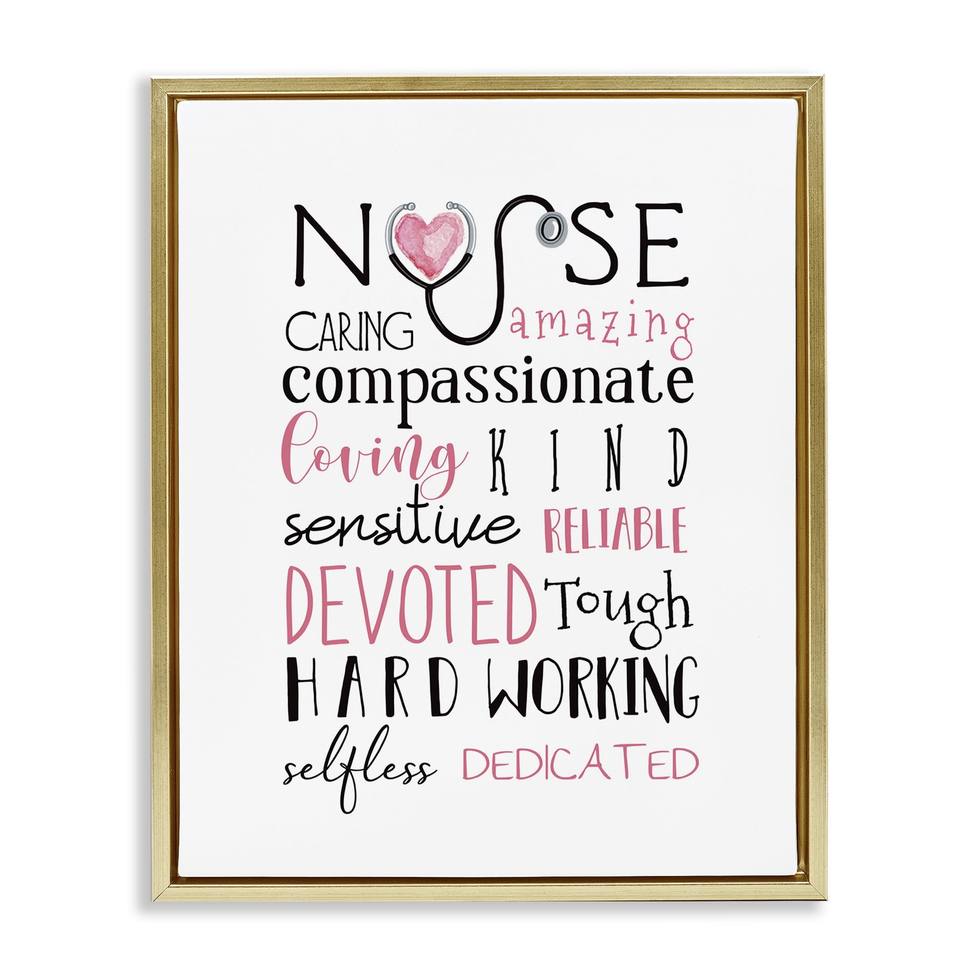 Stupell Industries Nurse Inspirational Healthcare Gratitude Typography Painting Gold Floater Framed Canvas Art Print Wall Art, 17 x 21