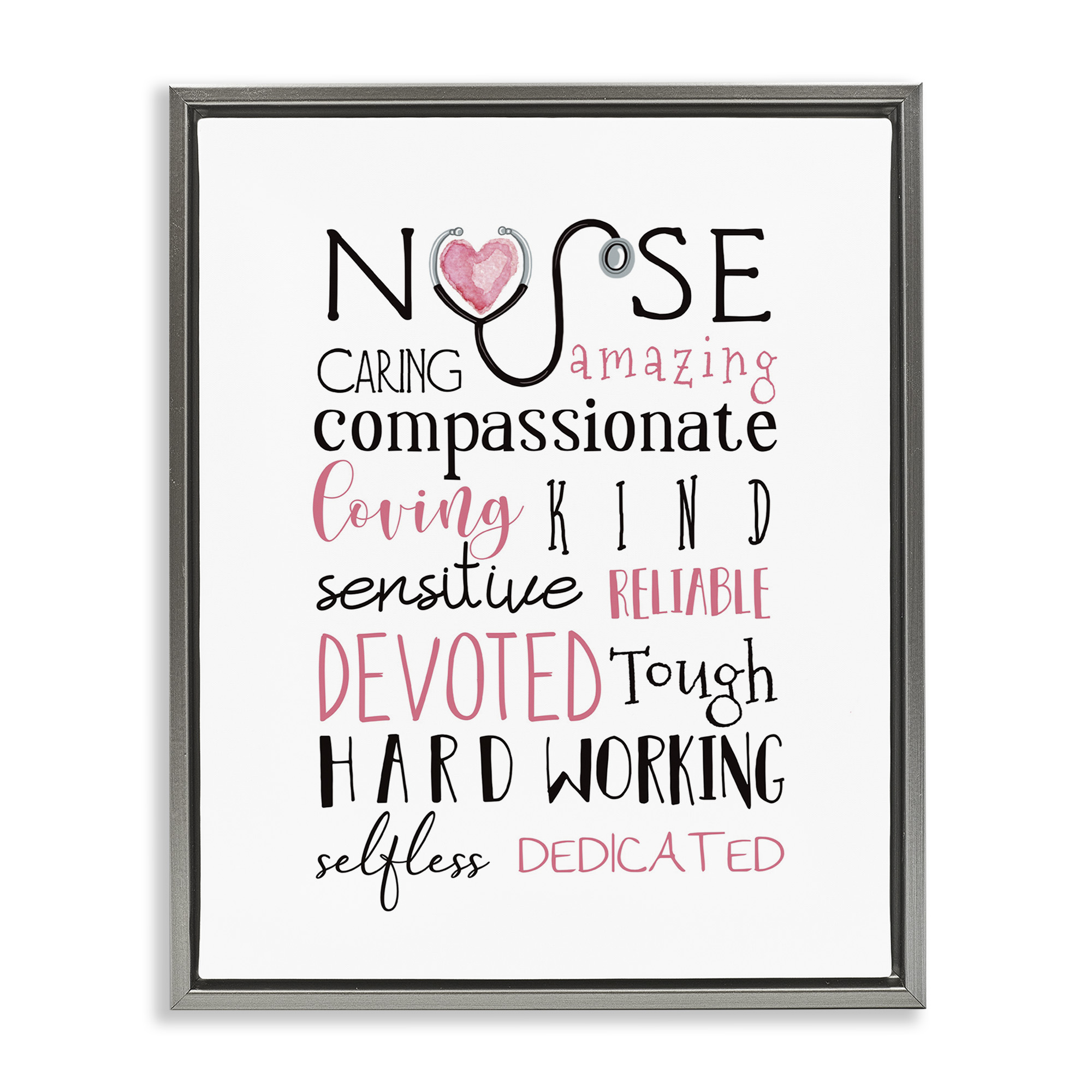 Stupell Industries Nurse Inspirational Healthcare Gratitude Typography Painting Gray Floater Framed Canvas Art Print Wall Art, 17 x 21
