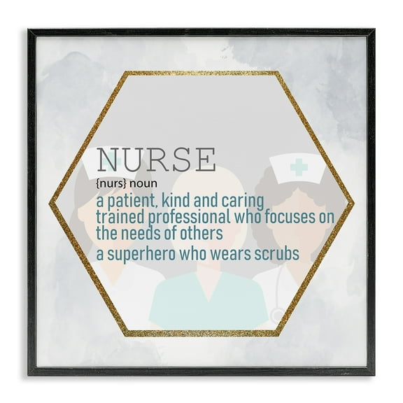 Stupell Industries Nurse Professional Definition Health Care Superhero Sentiment Framed Wall Art Design by Kim Allen, 12" x 12", Black Framed