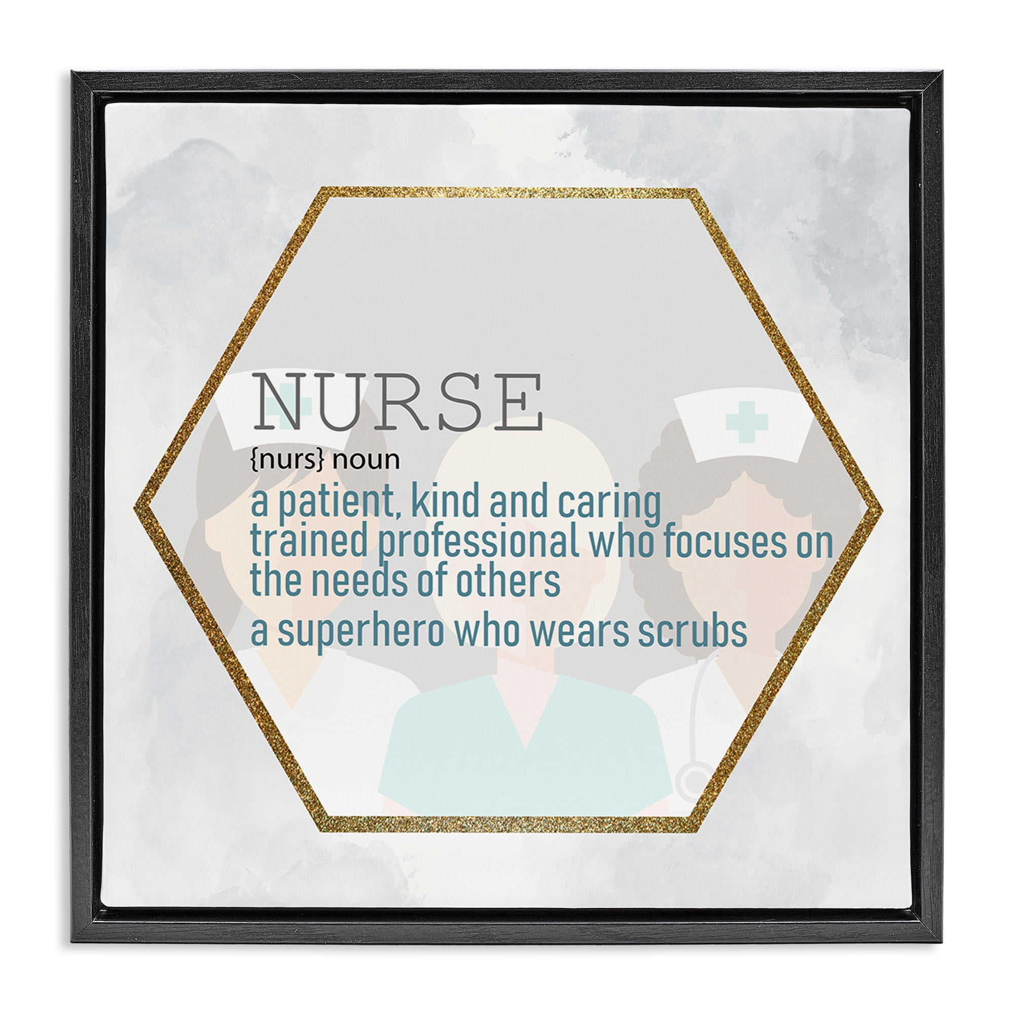 Stupell Industries Nurse Professional Definition Typography Painting Black Floater Framed Canvas Art Print Wall Art, 18 x 18