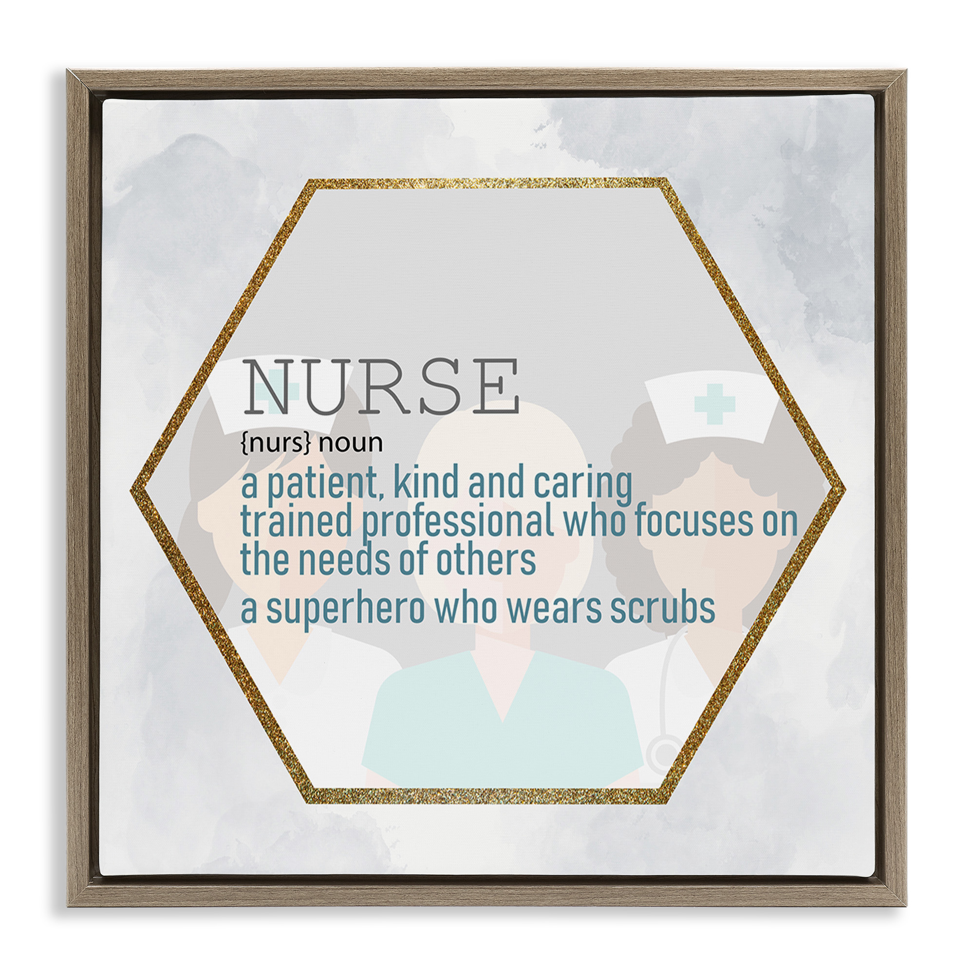 Stupell Industries Nurse Professional Definition Typography Painting Brown Floater Framed Canvas Art Print Wall Art, 18 x 18