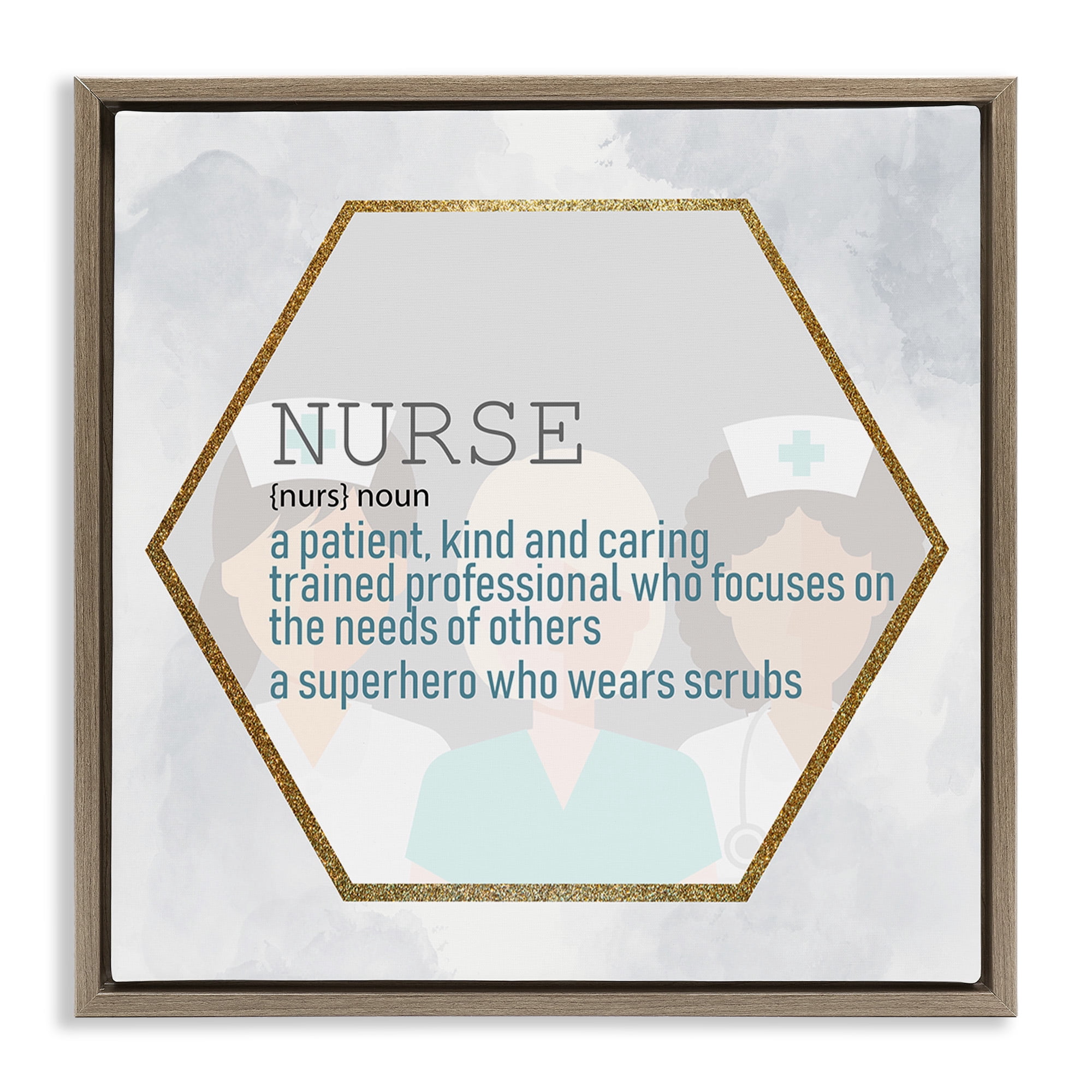 Stupell Industries Nurse Professional Definition Typography Painting Brown Floater Framed Canvas Art Print Wall Art, 25 x 25