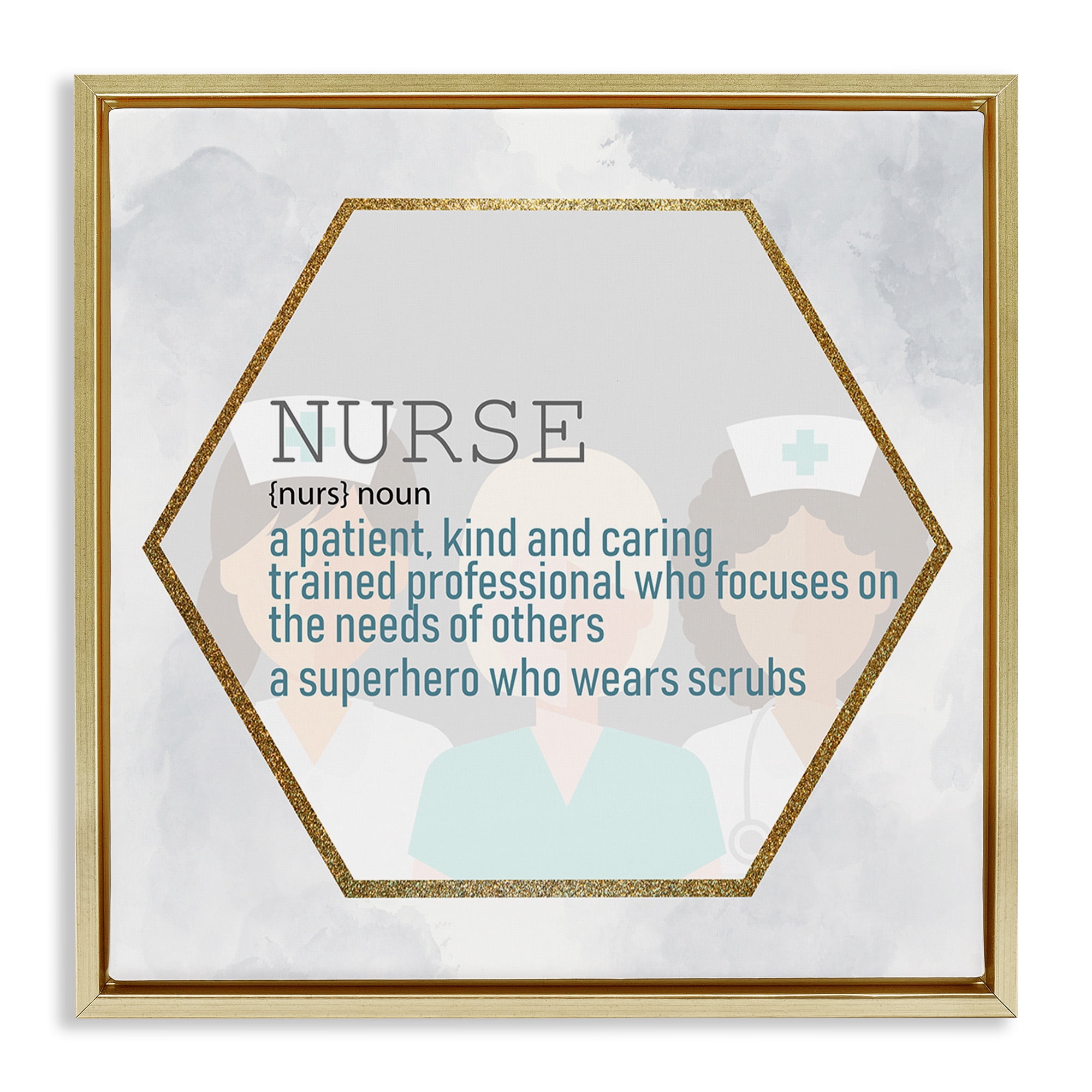 Stupell Industries Nurse Professional Definition Typography Painting Gold Floater Framed Canvas Art Print Wall Art, 25 x 25