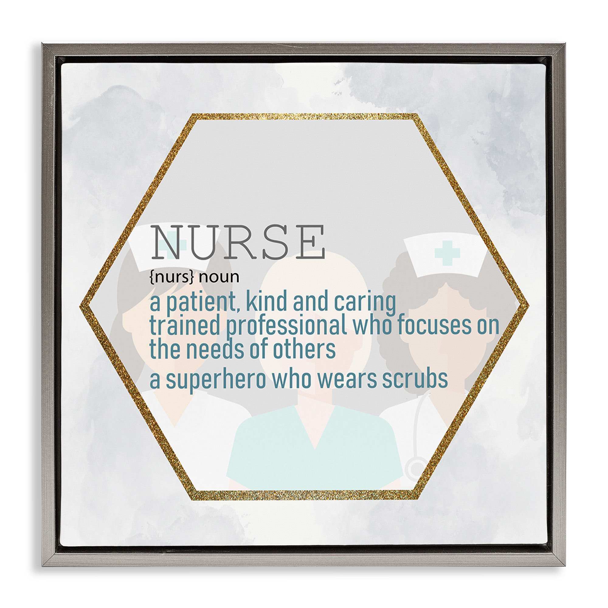 Stupell Industries Nurse Professional Definition Typography Painting Gray Floater Framed Canvas Art Print Wall Art, 18 x 18