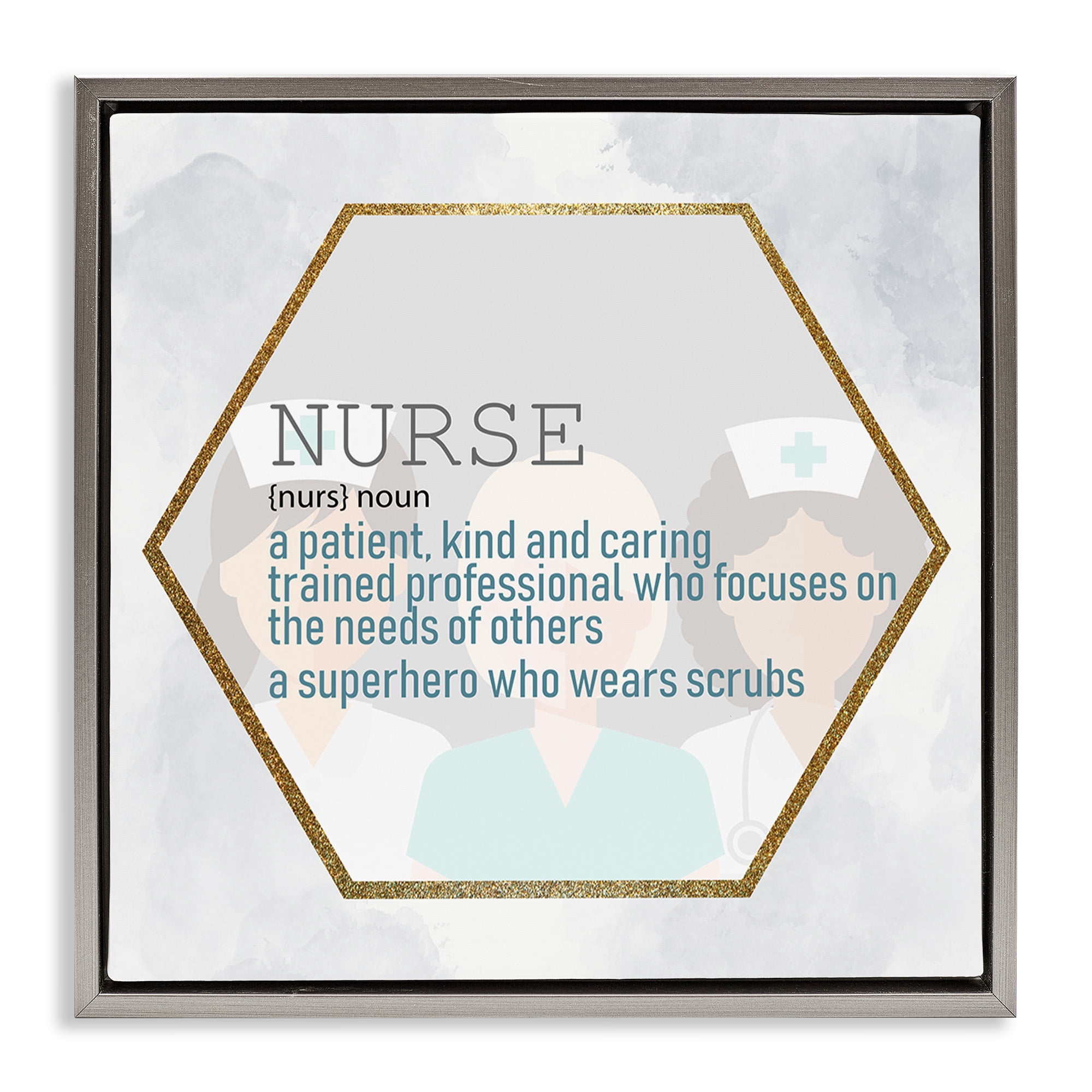 Stupell Industries Nurse Professional Definition Typography Painting Gray Floater Framed Canvas Art Print Wall Art, 25 x 25