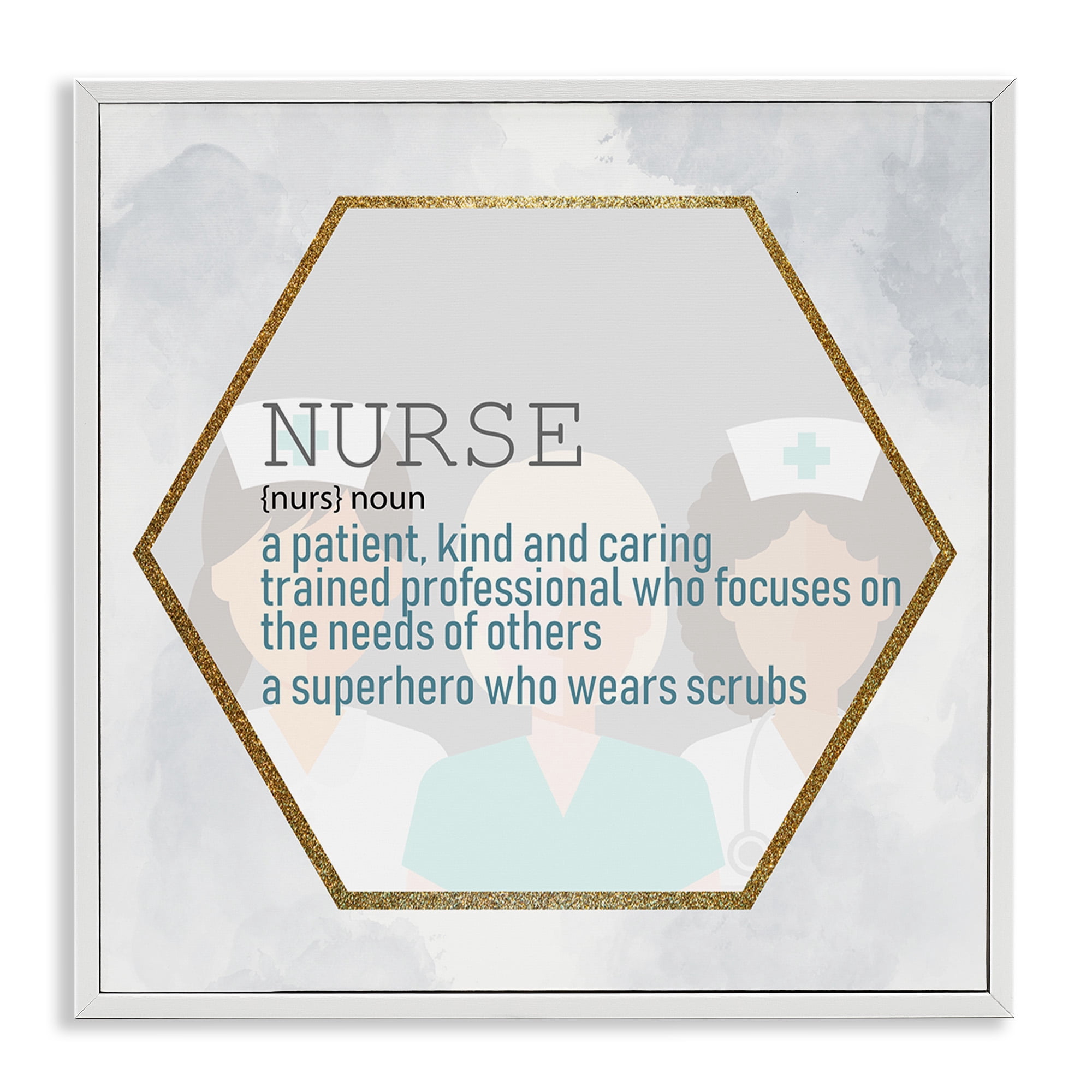 Stupell Industries Nurse Professional Definition Typography Painting White Framed Art Print Wall Art, 12 x 12