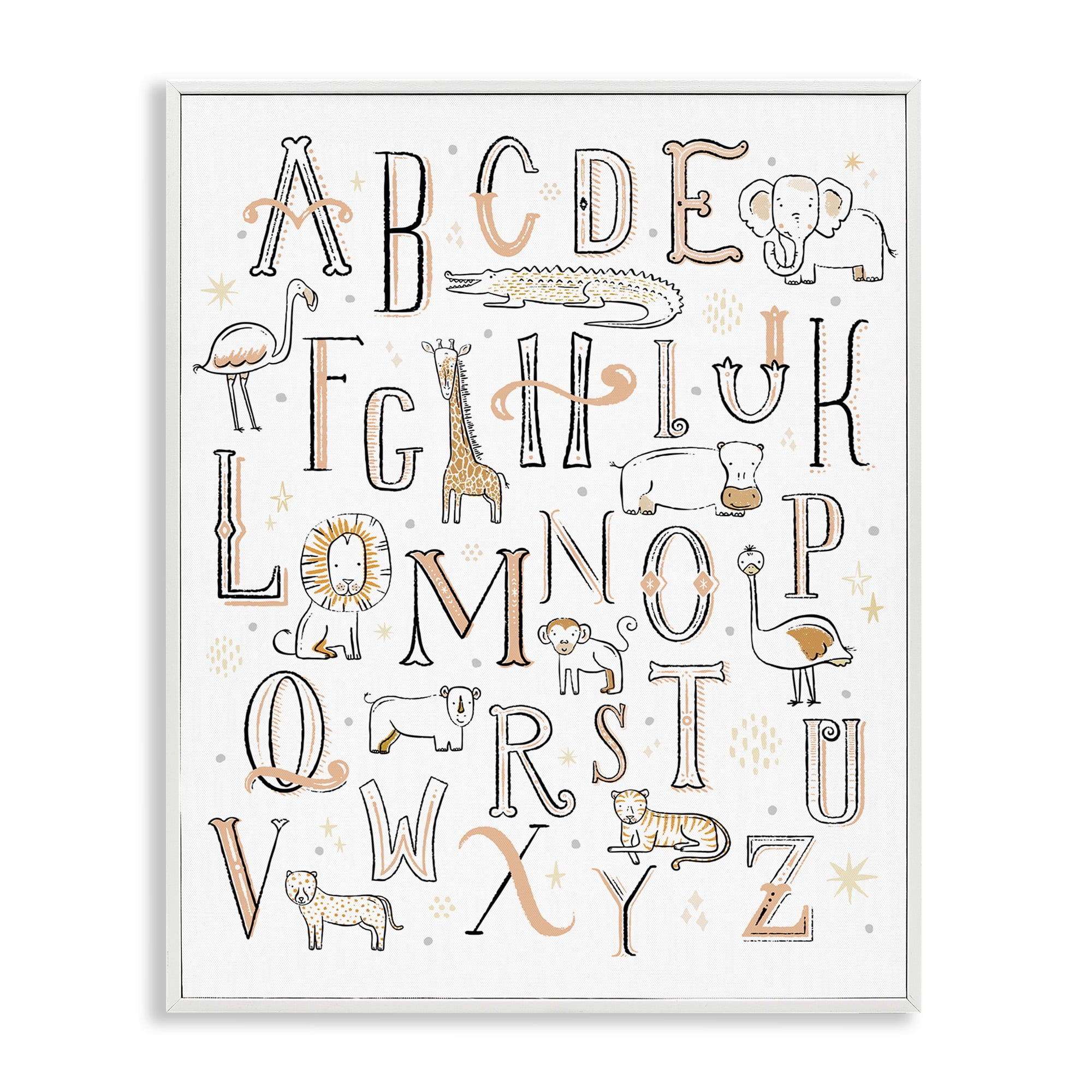 Stupell Industries Nursery Animal Alphabet Chart Art for Kids Painting White Framed Art Print Wall Art, 11 x 14