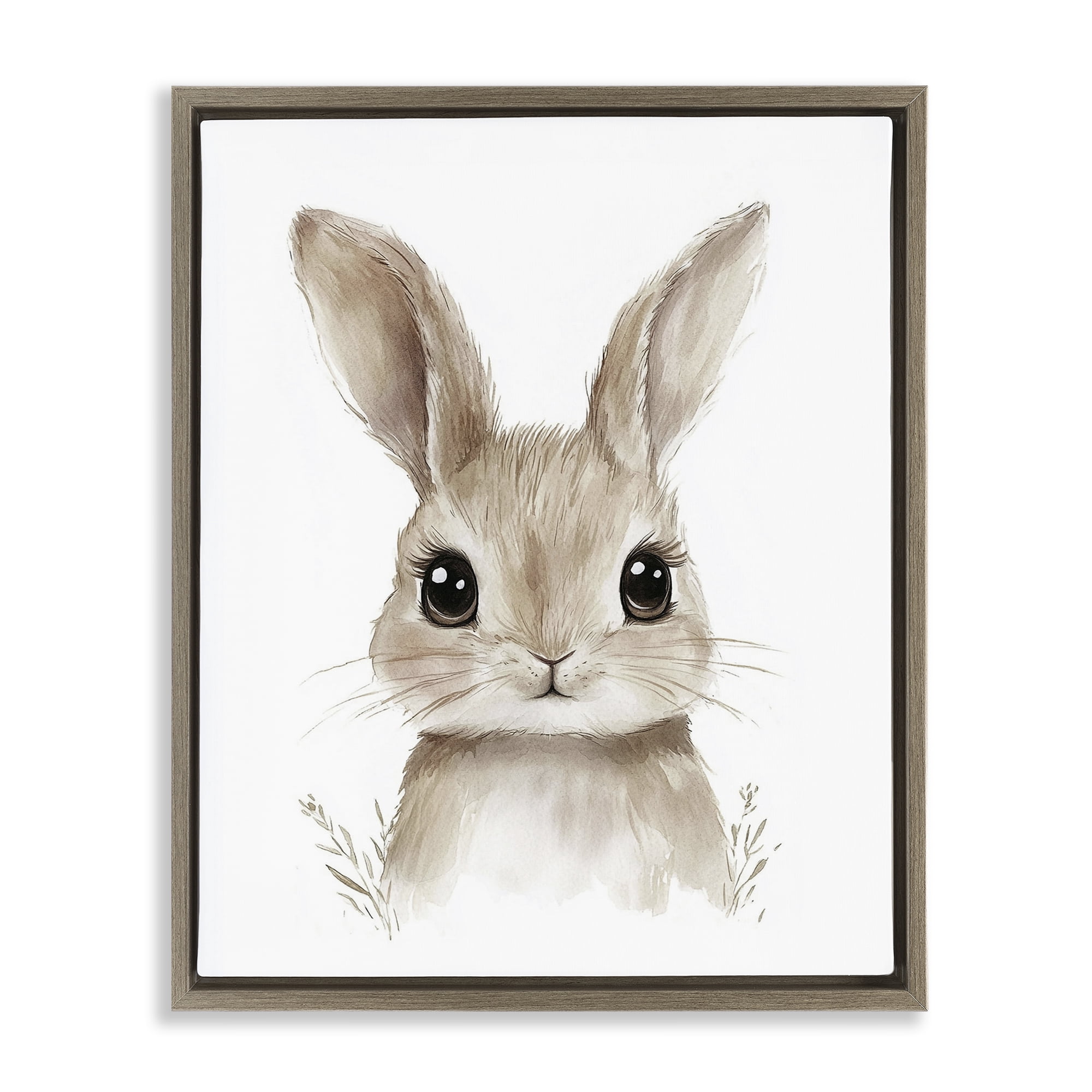 Stupell Industries Nursery Babies Bunny Brown Framed Floater Canvas Wall Art, design by Ramona Murdock