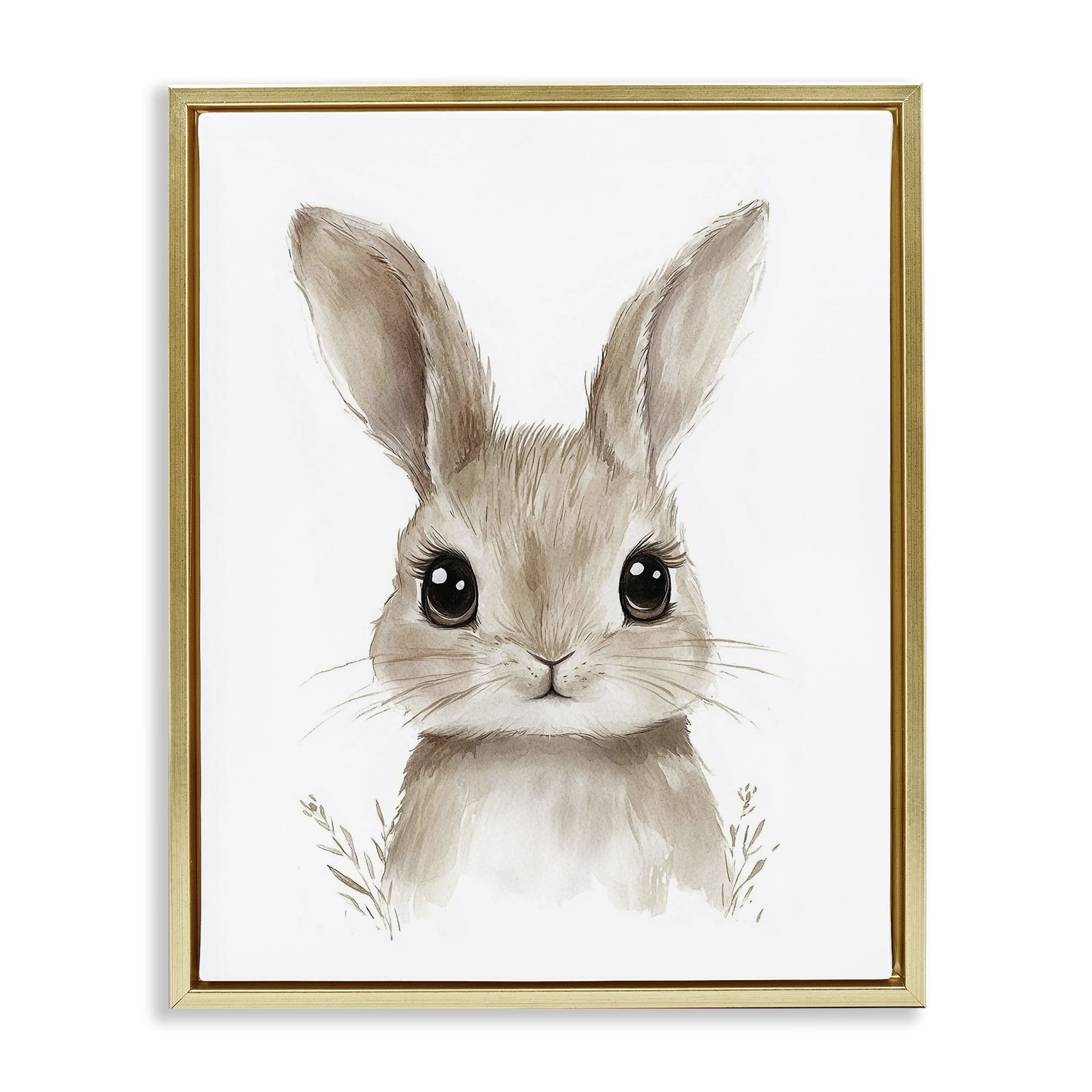 Stupell Industries Nursery Babies Bunny Gold Framed Floater Canvas Wall Art, design by Ramona Murdock