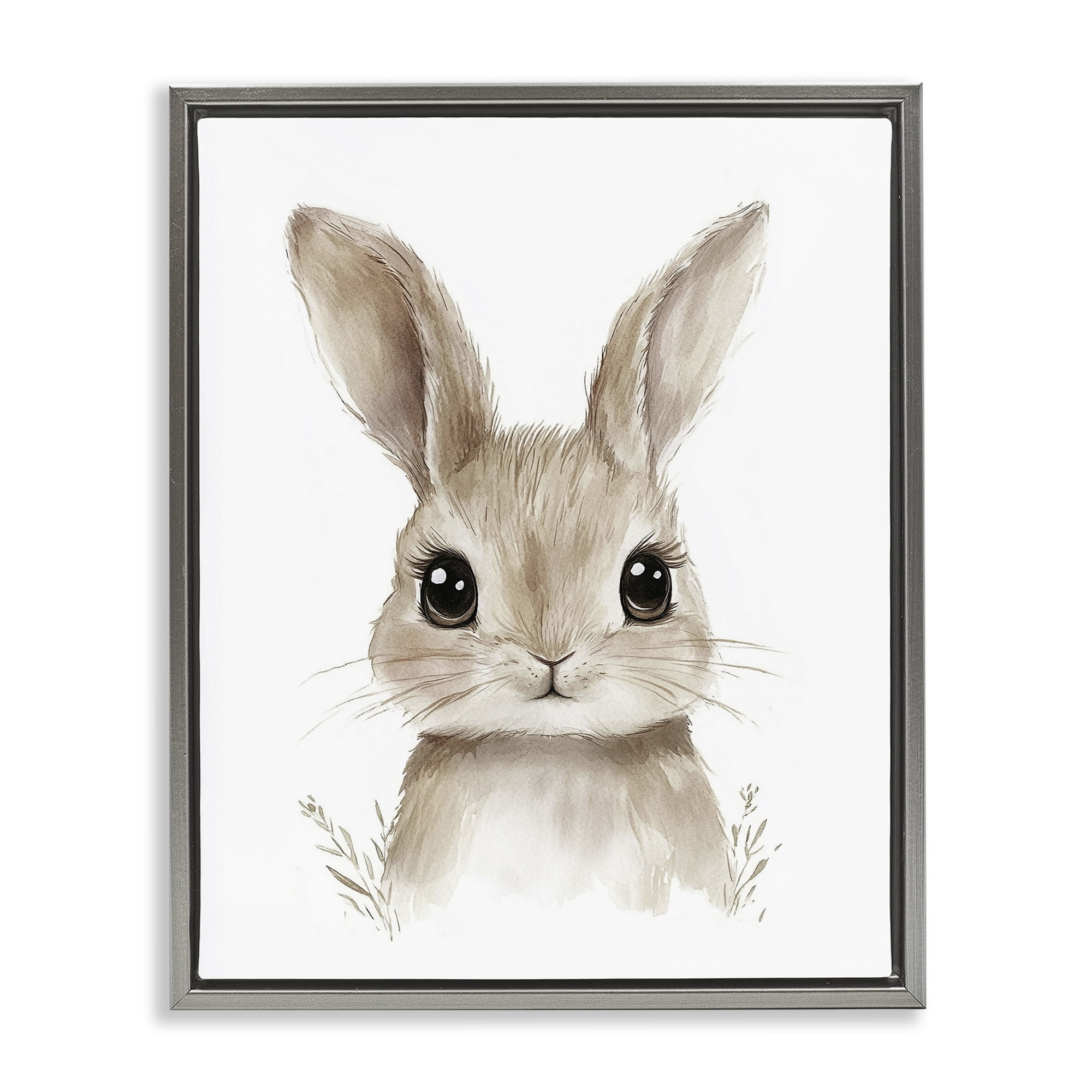 Stupell Industries Nursery Babies Bunny Gray Framed Floater Canvas Wall Art, design by Ramona Murdock
