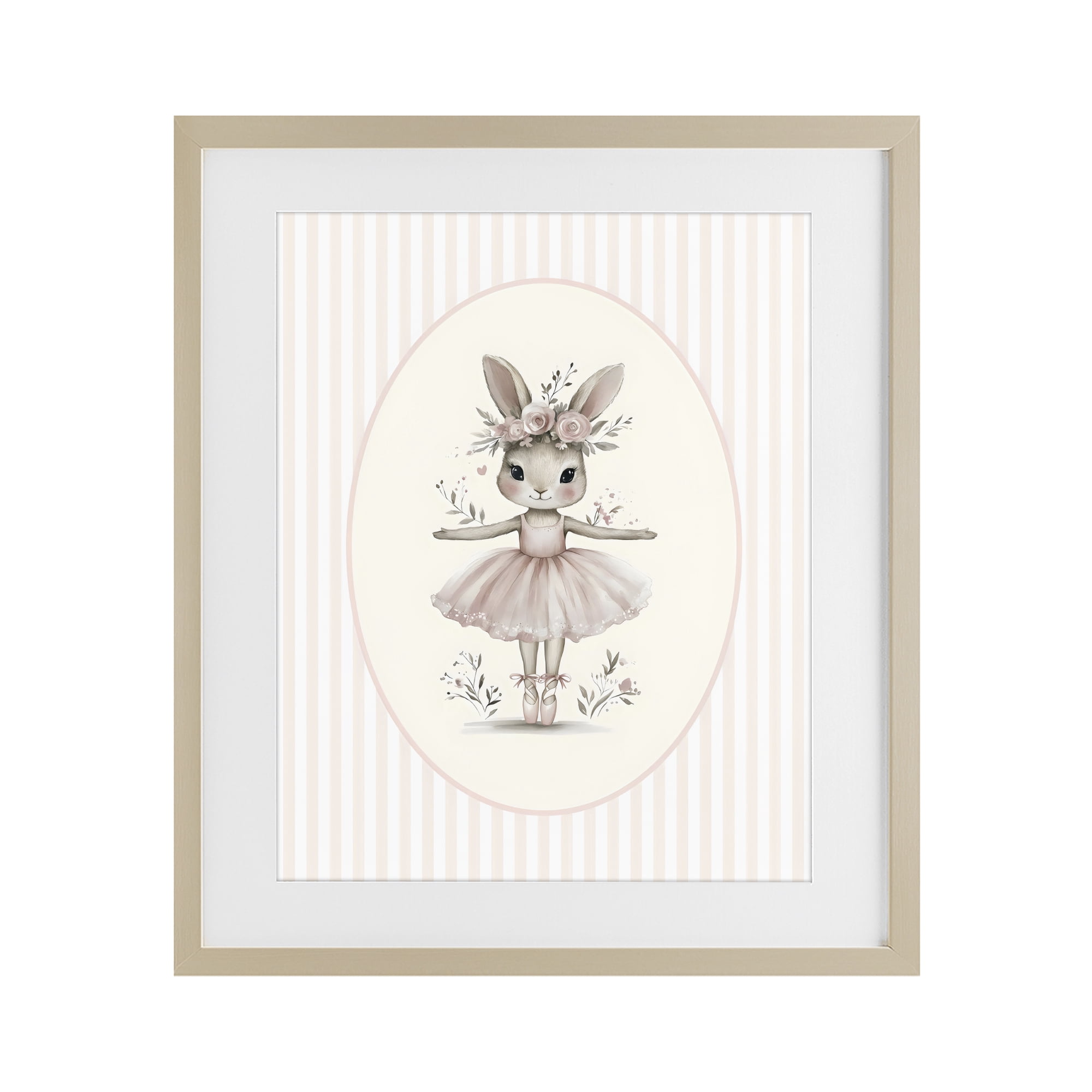 Stupell Industries Nursery Ballerina Bunny Striped Birch Framed Print Under Glass, design by LSR Design Studio
