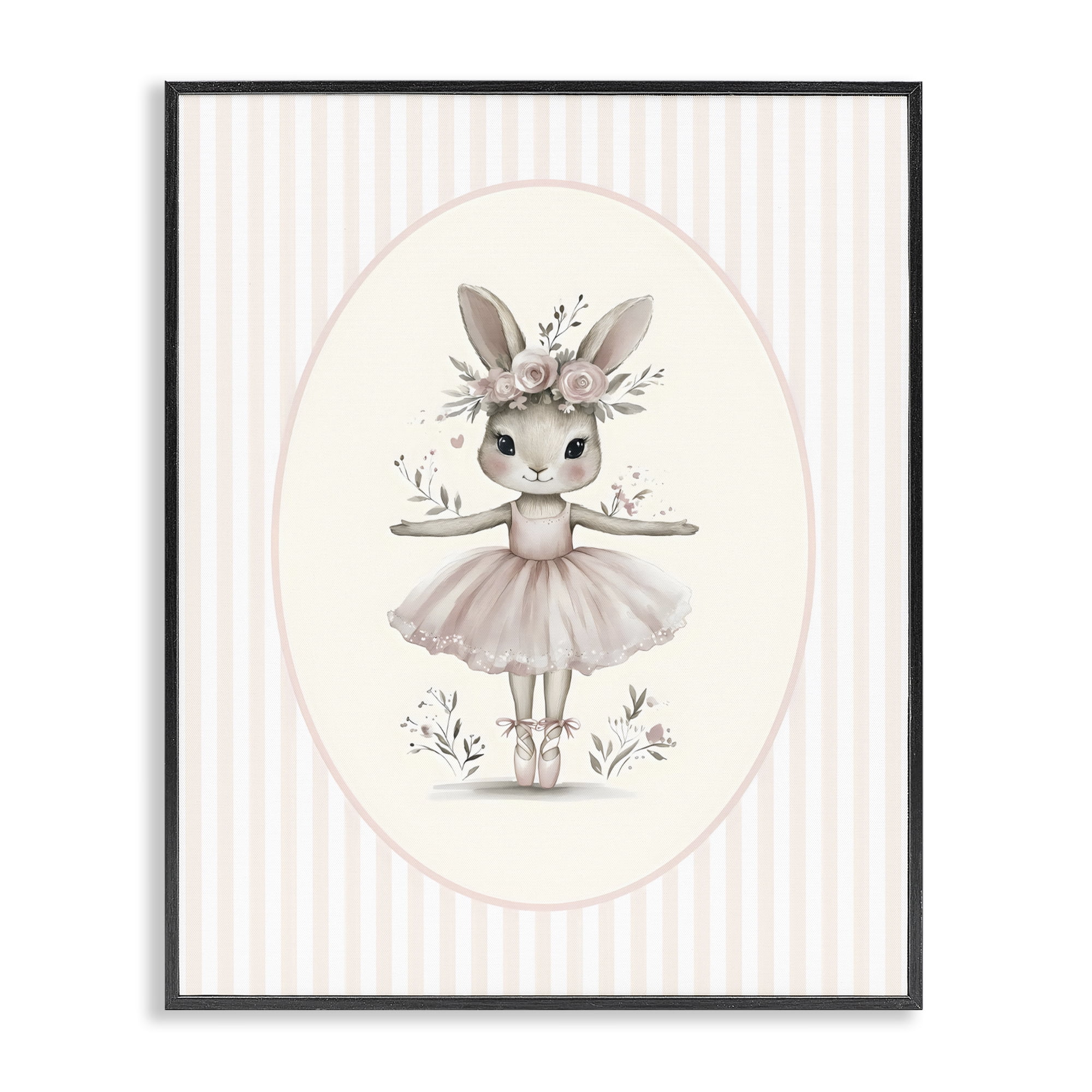 Stupell Industries Nursery Ballerina Bunny Striped Black Framed Giclee Art, design by LSR Design Studio