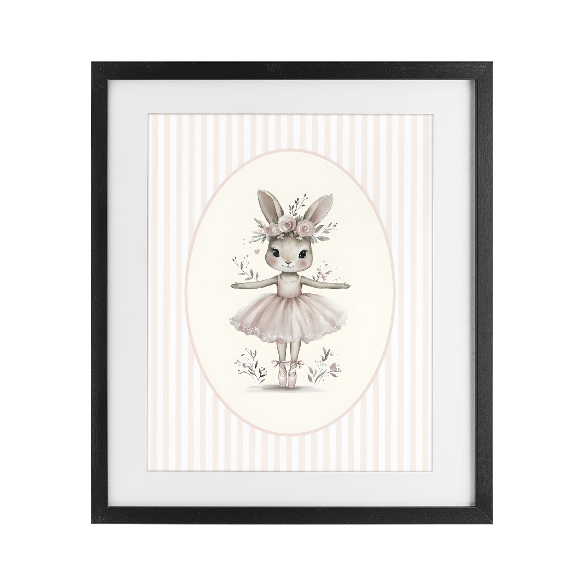 Stupell Industries Nursery Ballerina Bunny Striped Black Framed Print Under Glass, design by LSR Design Studio